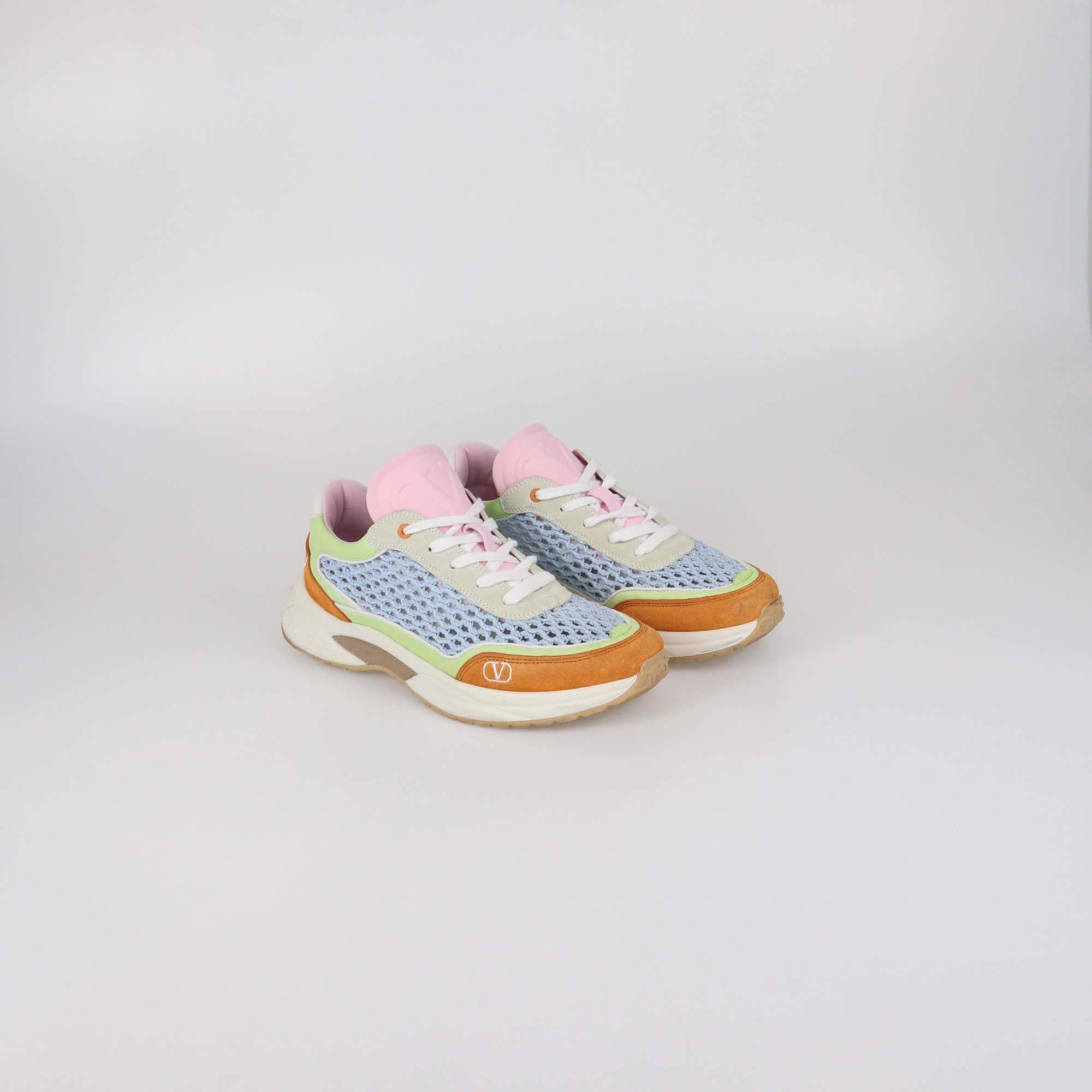 Valentino Multicolor Leather and Mesh Fabric Lace Up Sneakers