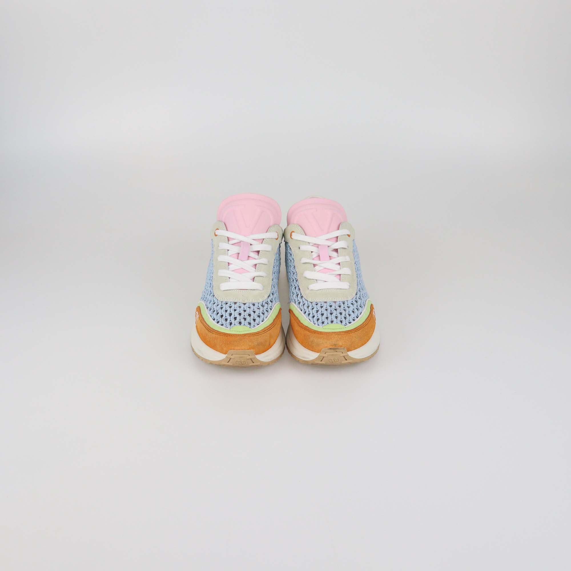 Valentino Multicolor Leather and Mesh Fabric Lace Up Sneakers
