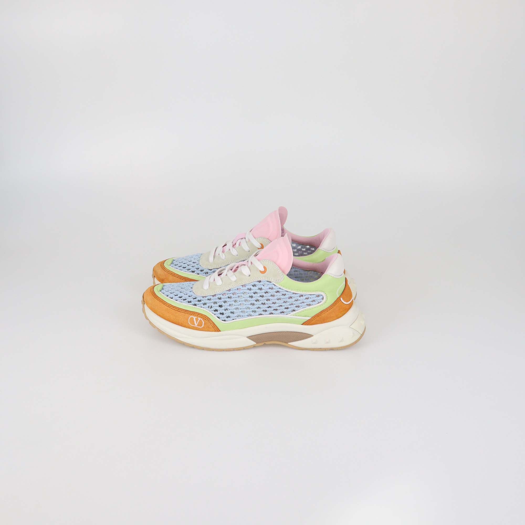 Valentino Multicolor Leather and Mesh Fabric Lace Up Sneakers