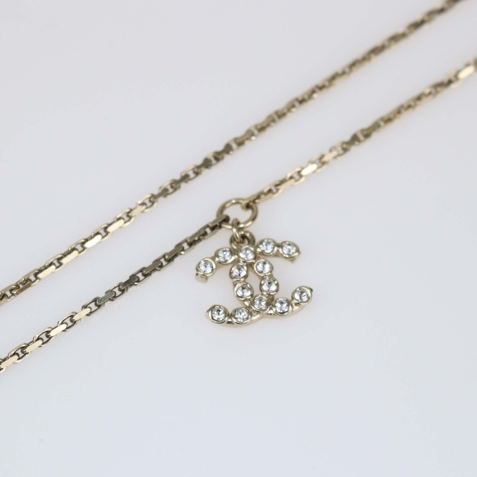 Chanel Gold Tone Owl CC Rhinestone Necklace Womens Chanel