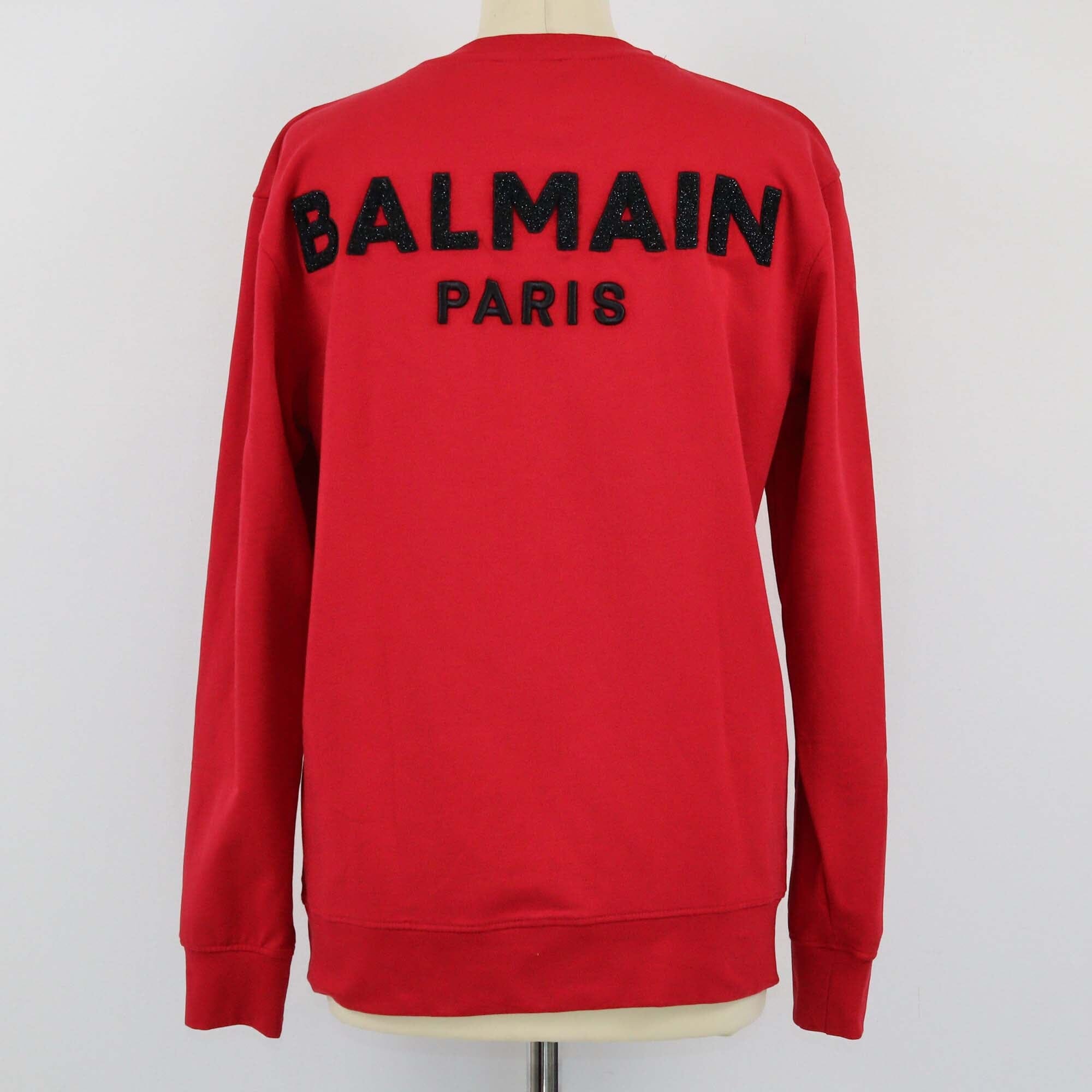 Balmain Red B Logo Embroidered Sweatshirt Mens Balmain