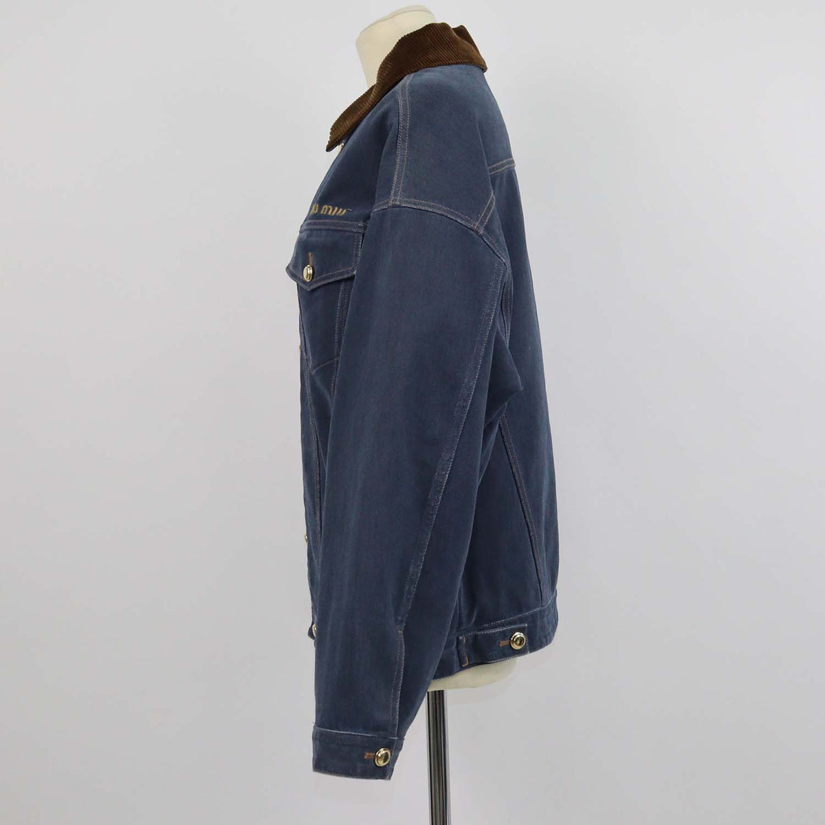 Miu Miu Navy Blue Denim Curduroy Collar Padded Jacket