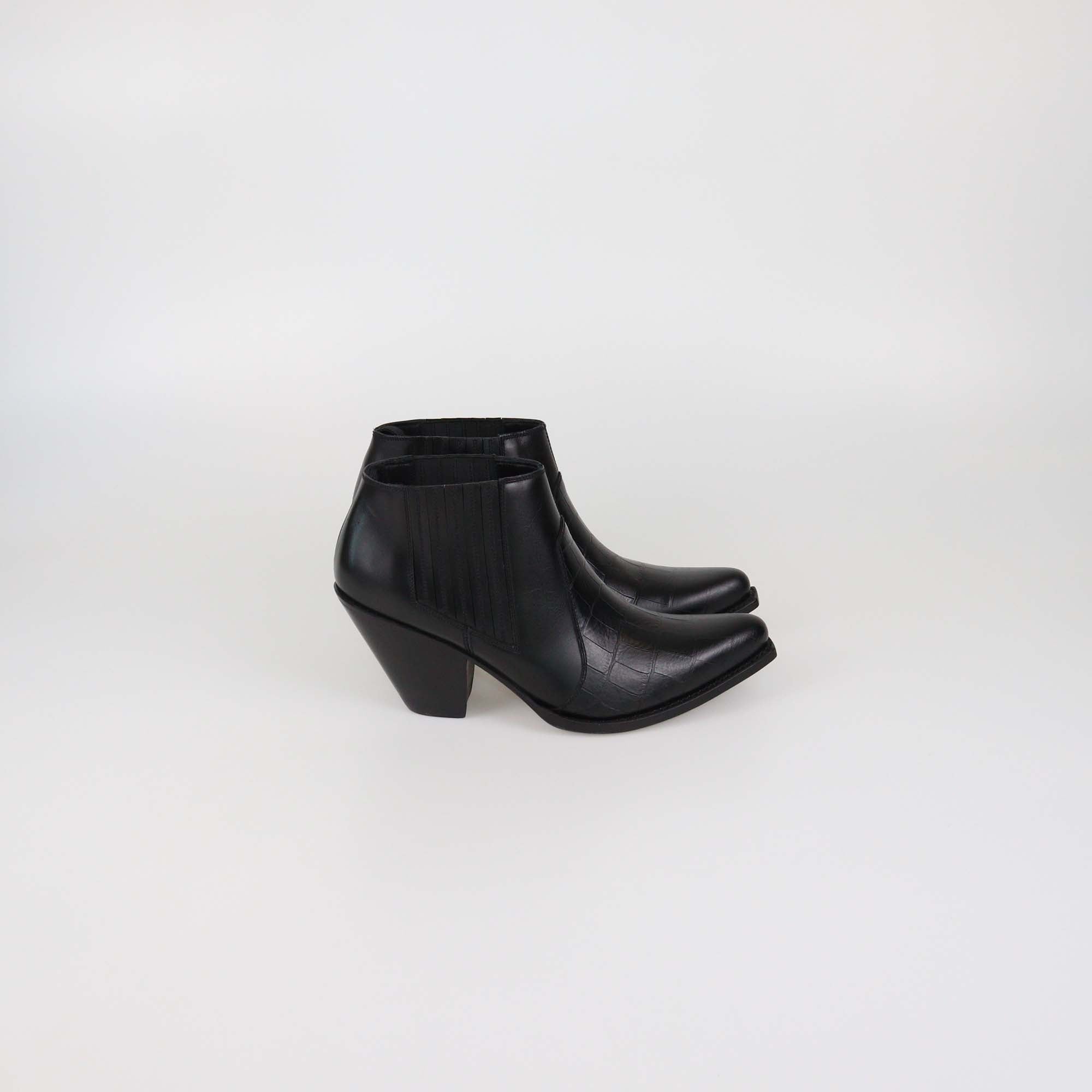 Celine Black Croc Embossed Leather Western Boots