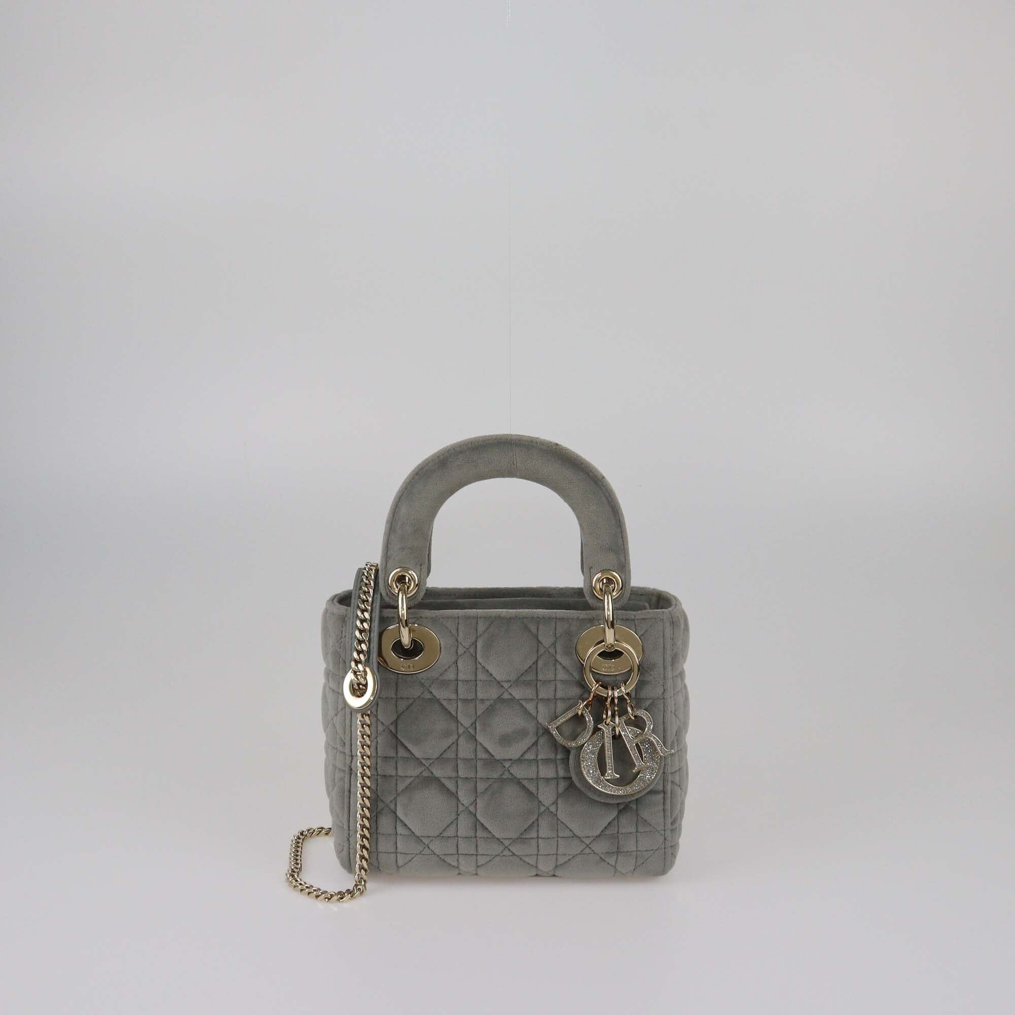 Christian Dior Grey Cannage Mini Lady Dior Tote Womens Christian Dior