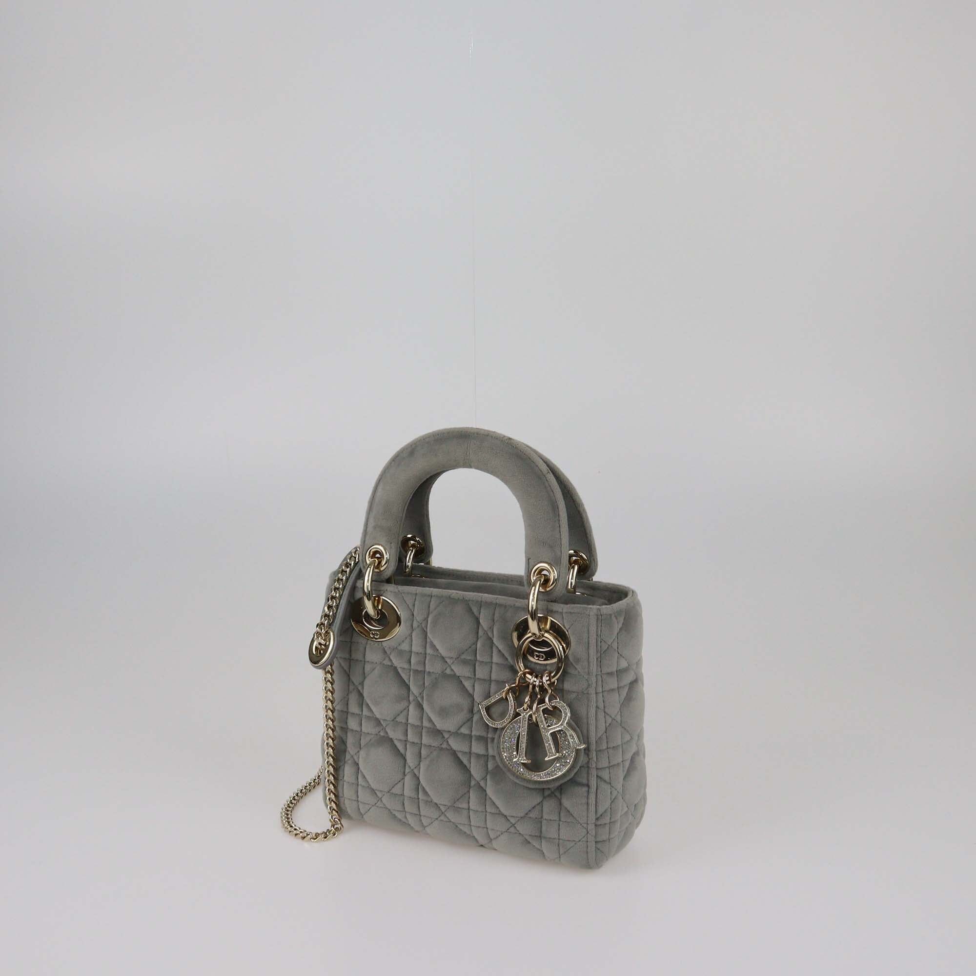 Christian Dior Grey Cannage Mini Lady Dior Tote Womens Christian Dior