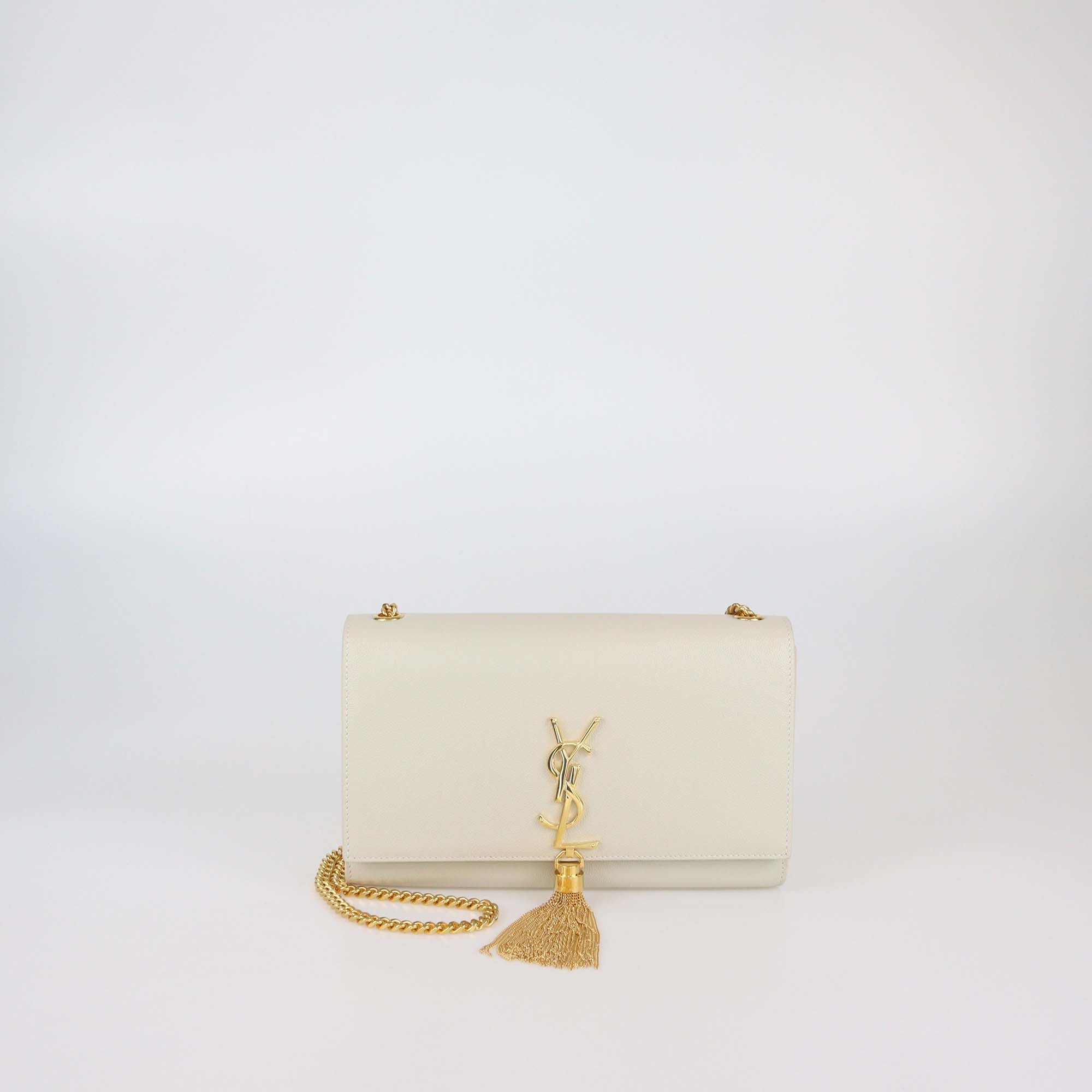 Saint Laurent Off White Leather Medium Kate Tassel Shoulder Bag