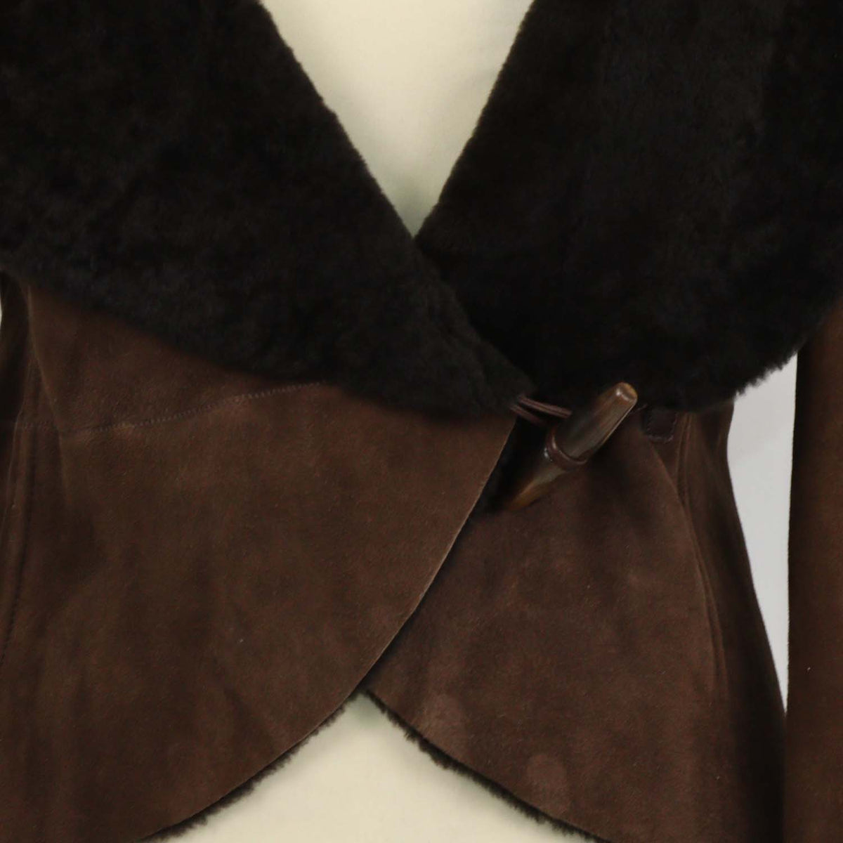 Ralph Laurent Dark Brown Suede and Lamb Fur Toggle Loop Jacket