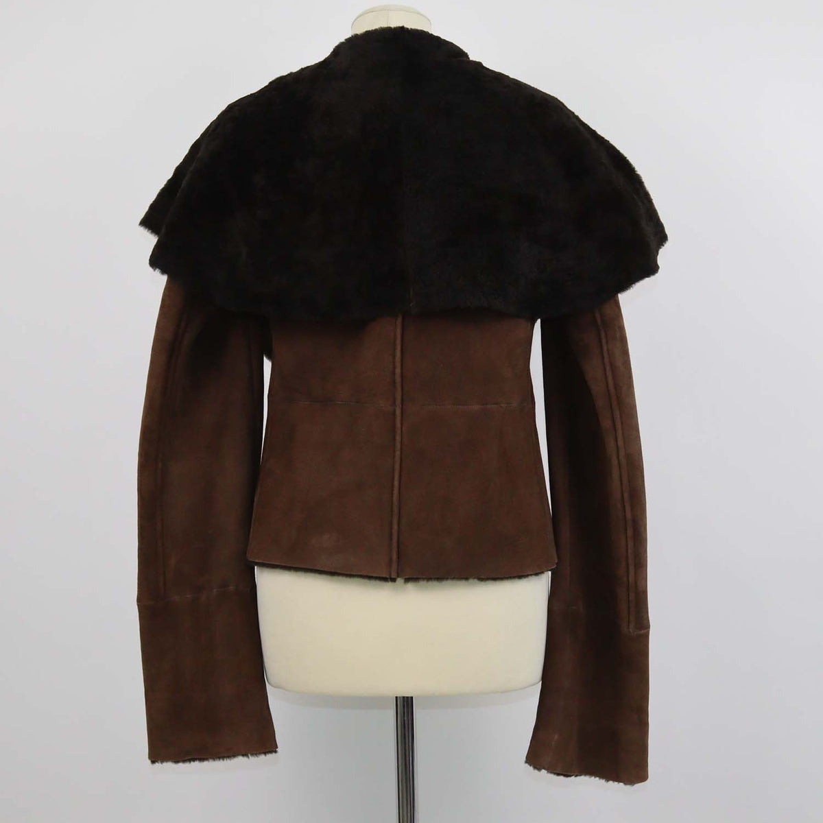 Ralph Laurent Dark Brown Suede and Lamb Fur Toggle Loop Jacket