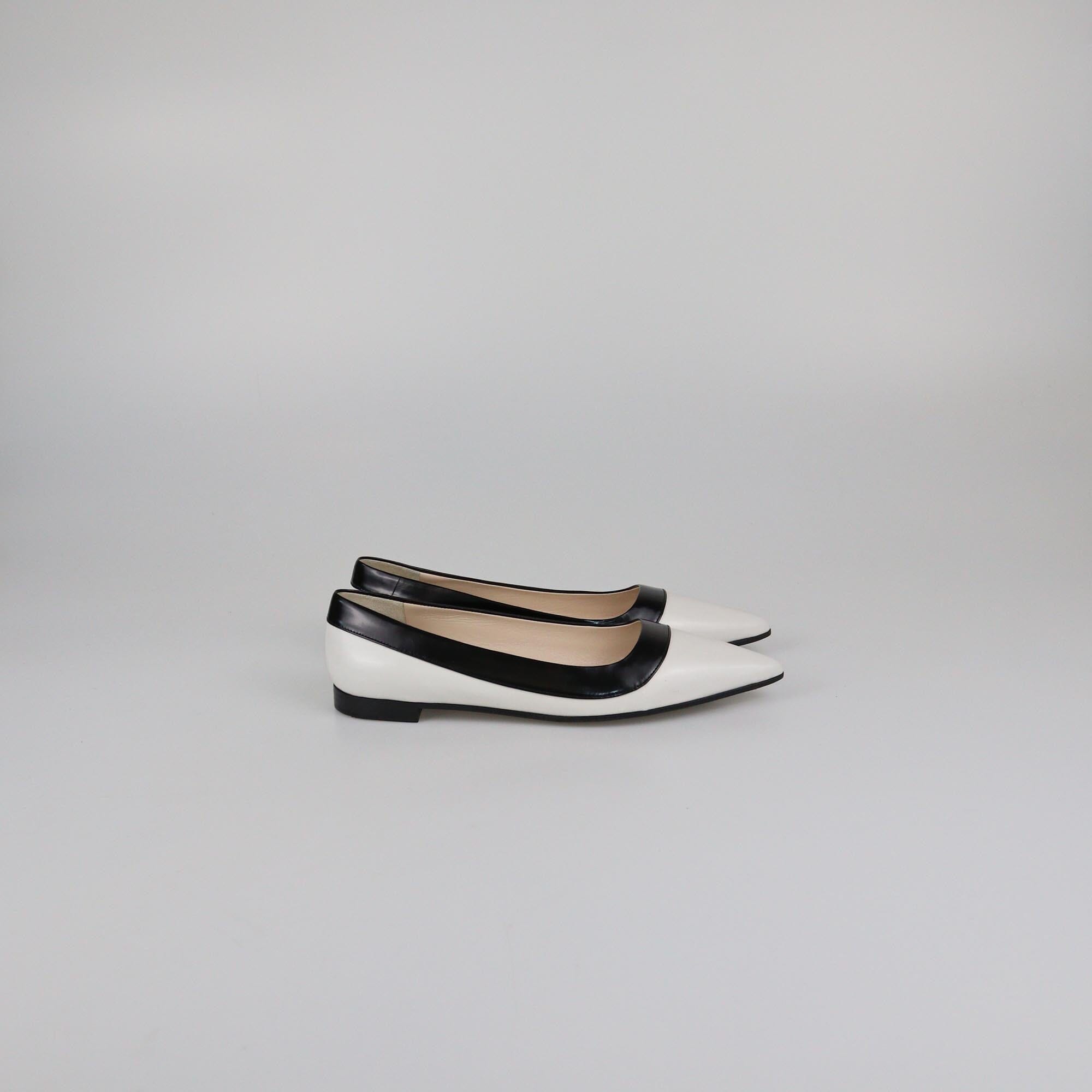Prada White/Black Brushed Pointed Toe Flat Pumps Womens Prada