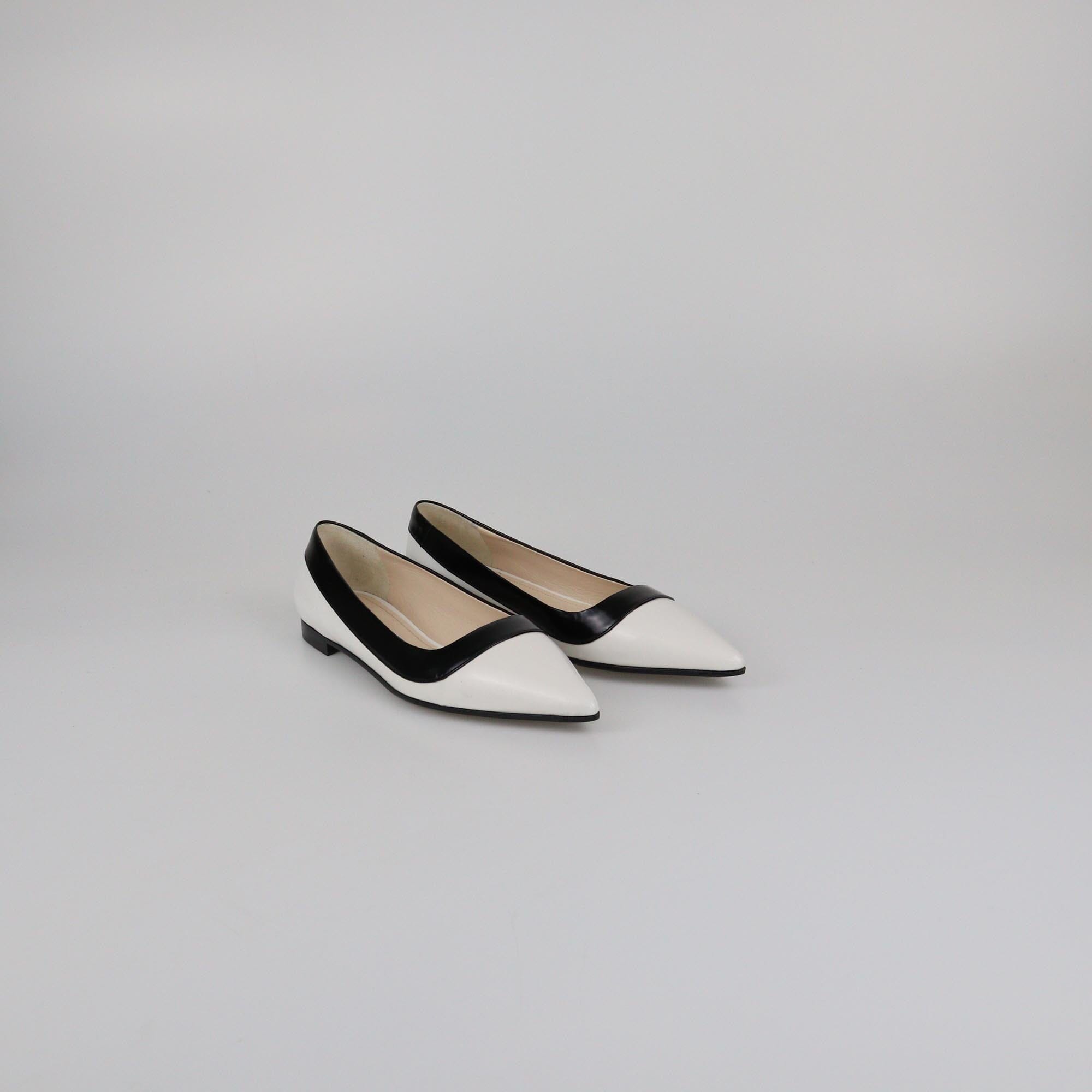 Prada White/Black Brushed Pointed Toe Flat Pumps Womens Prada