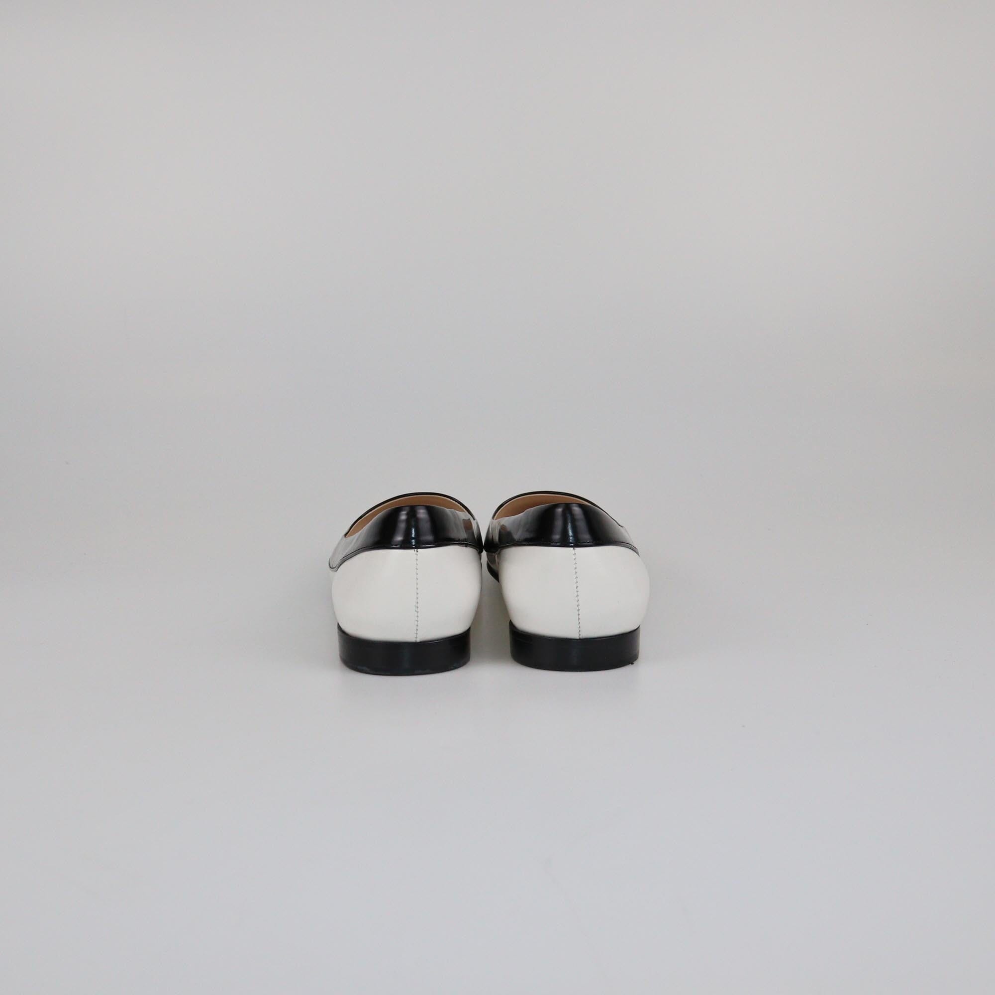 Prada White/Black Brushed Pointed Toe Flat Pumps Womens Prada