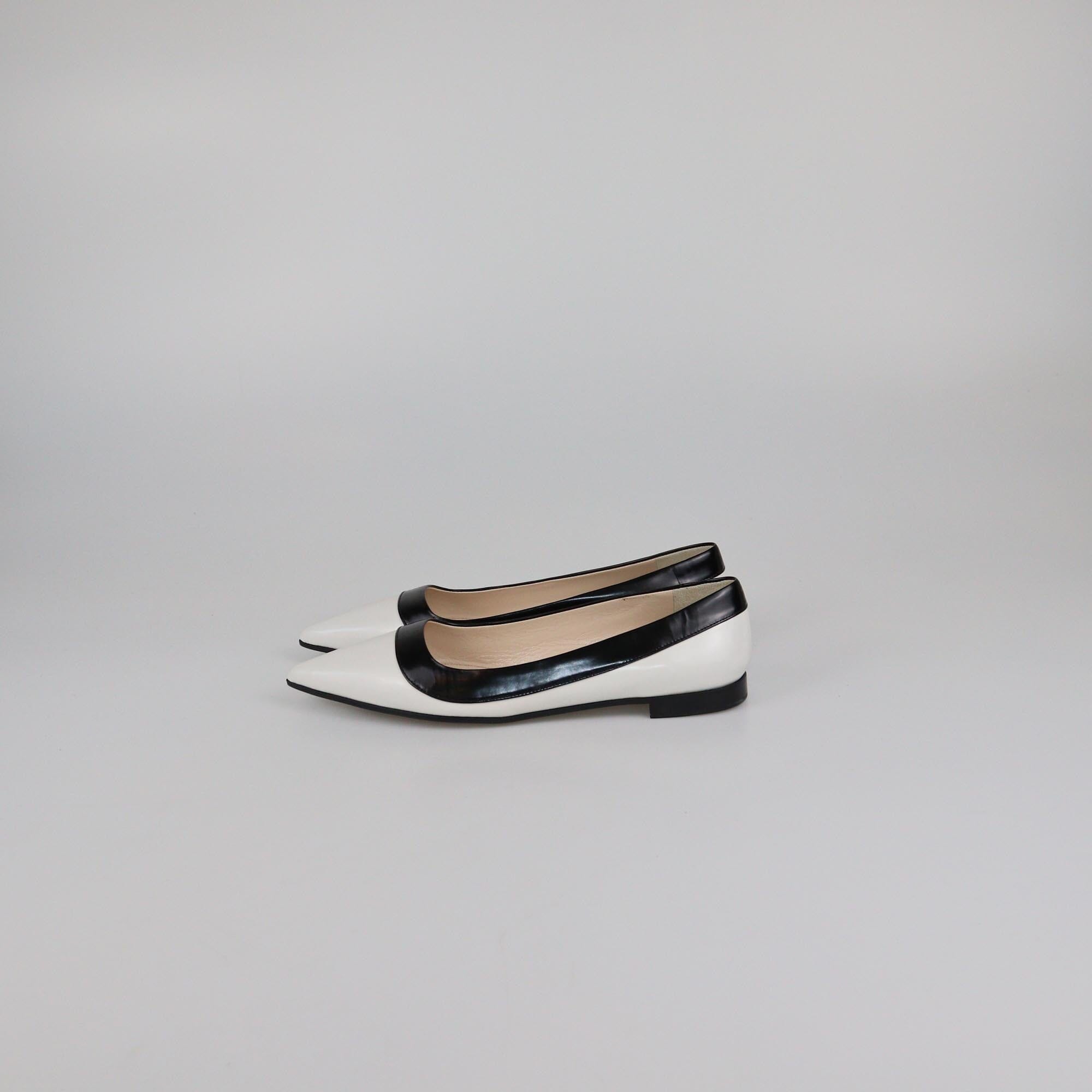 Prada White/Black Brushed Pointed Toe Flat Pumps Womens Prada
