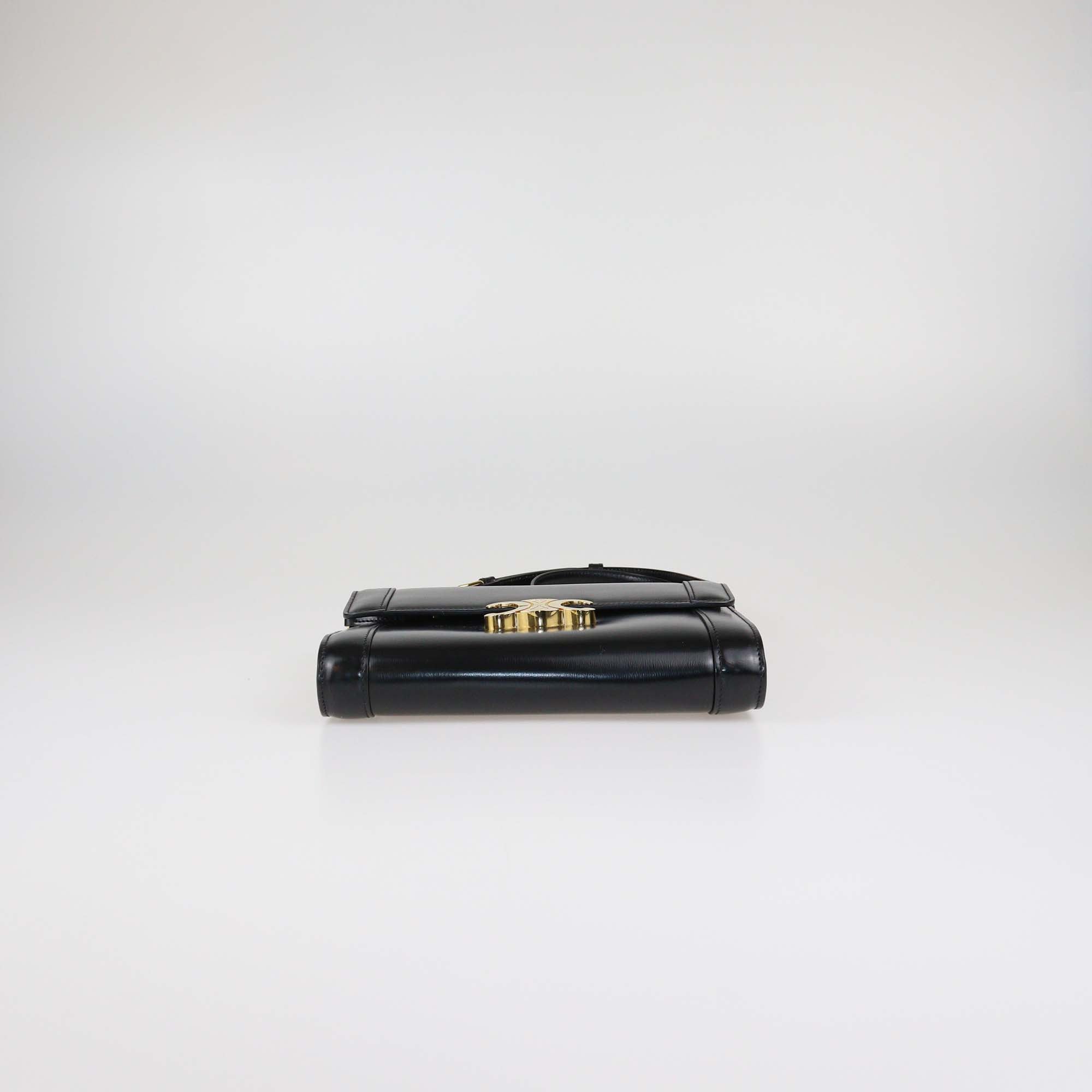 Celine Black Shiny Leather Triomphe Crossbody Bag