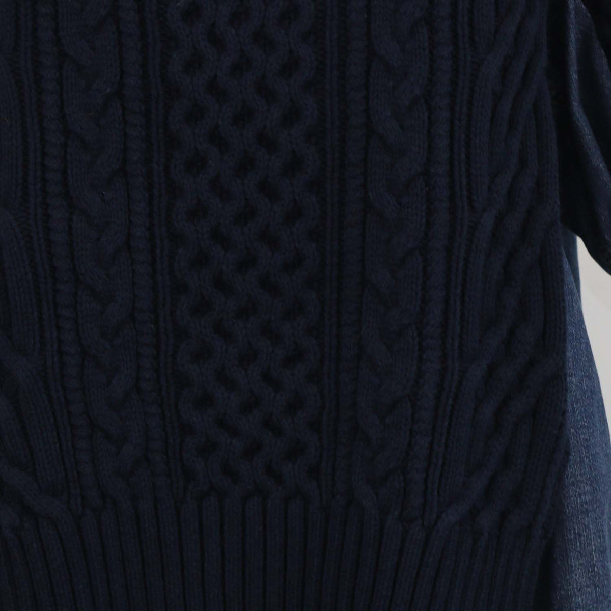 Sacai Navy Blue Blend Cotton and Denim Knit Pullover Sweater