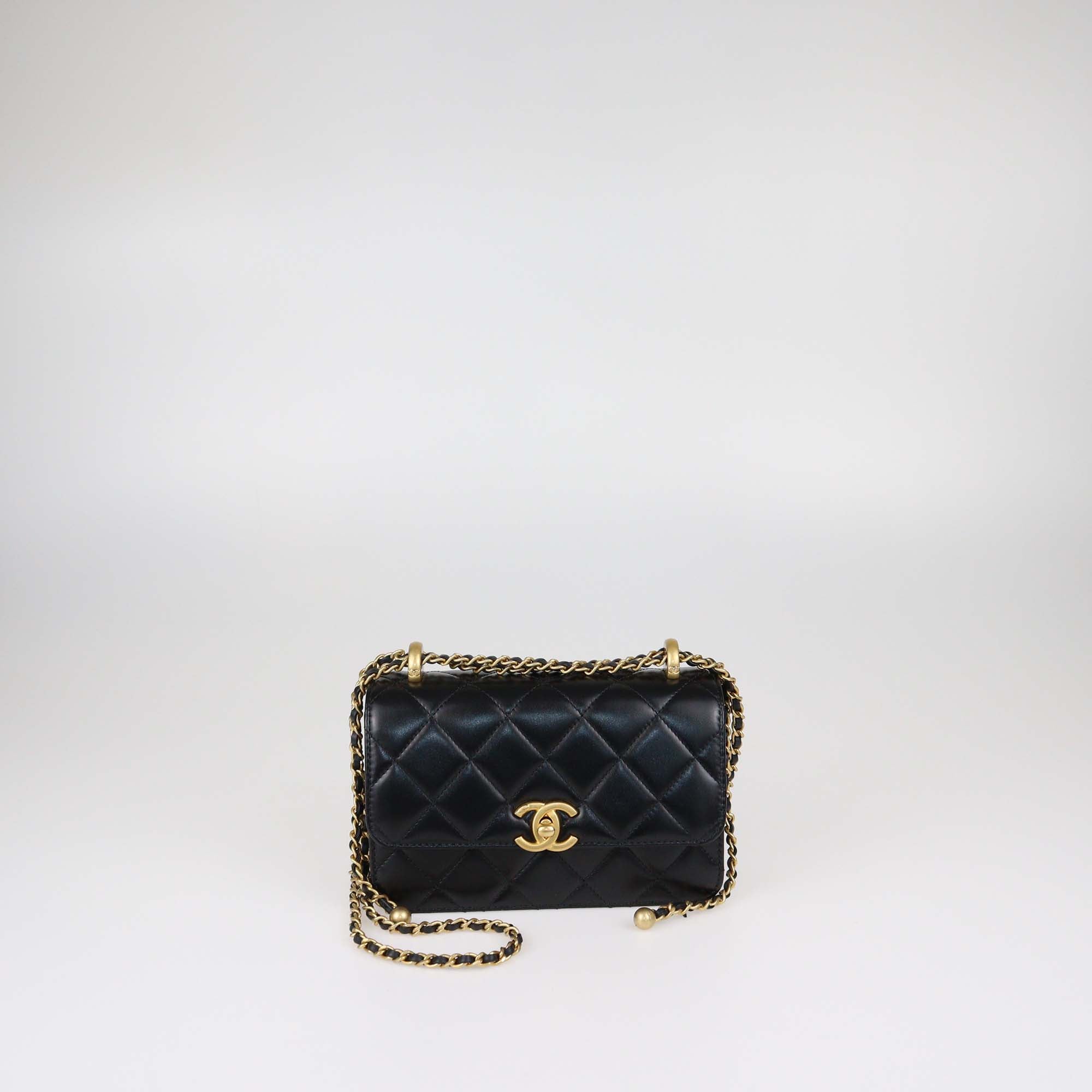 Chanel Black Shiny Calfskin Quilted Leather Mini Perfect Fit Flap Bag