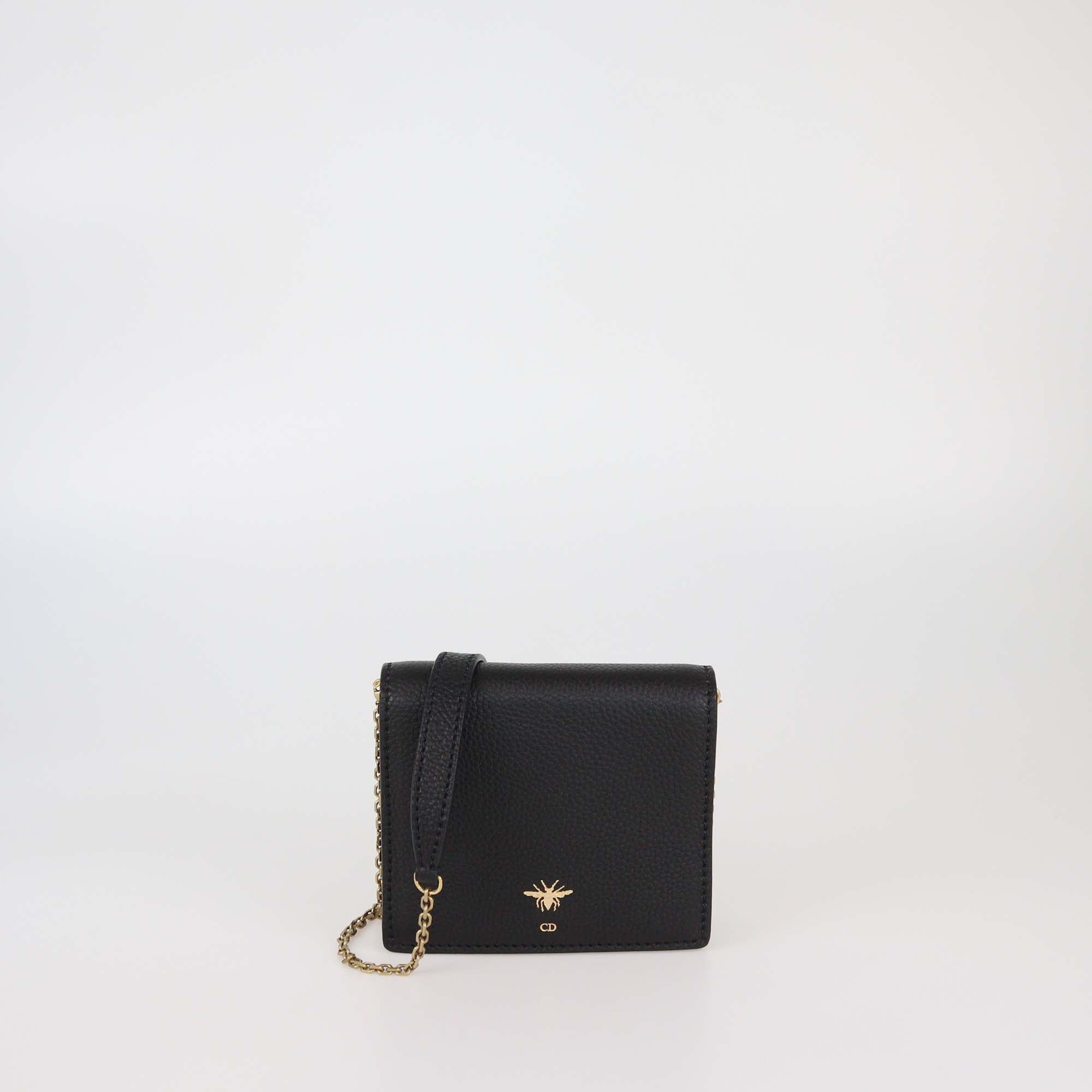 Christian Dior Black Leather D Bee Wallet On Chain