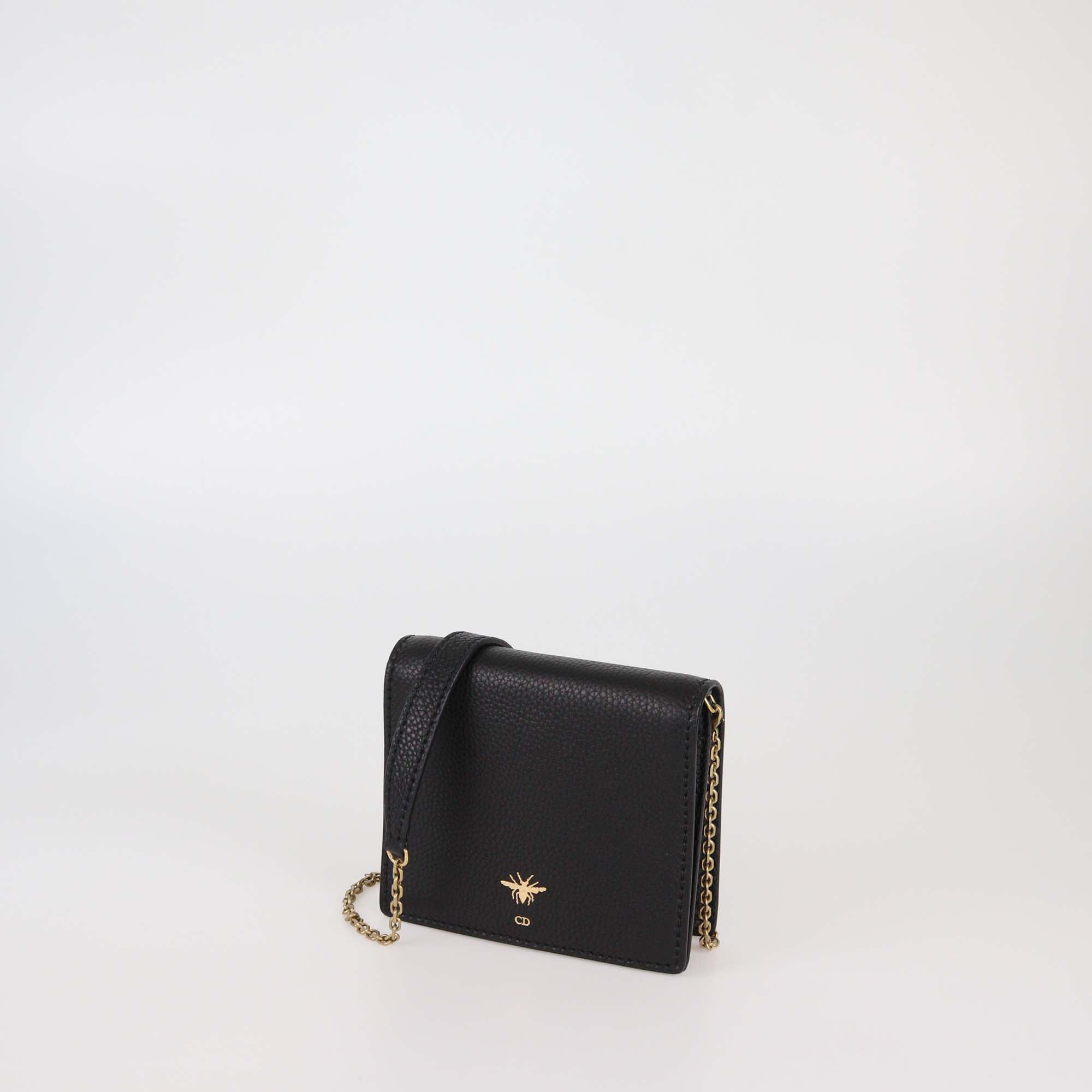 Christian Dior Black Leather D Bee Wallet On Chain