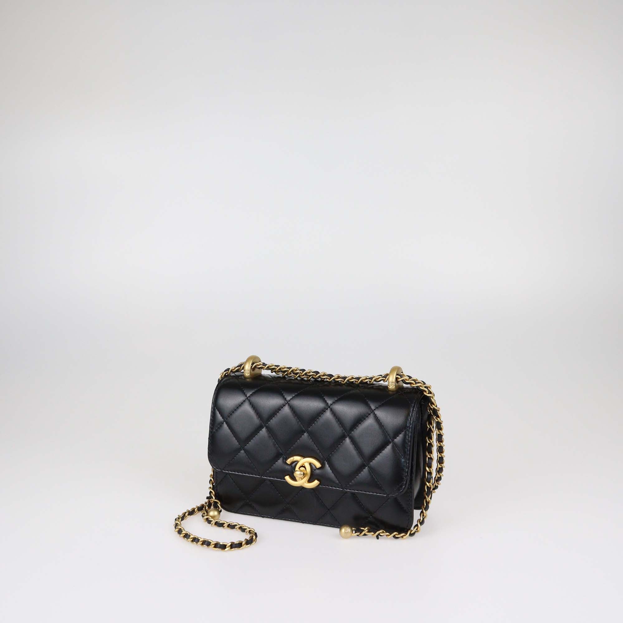 Chanel Black Shiny Calfskin Quilted Leather Mini Perfect Fit Flap Bag