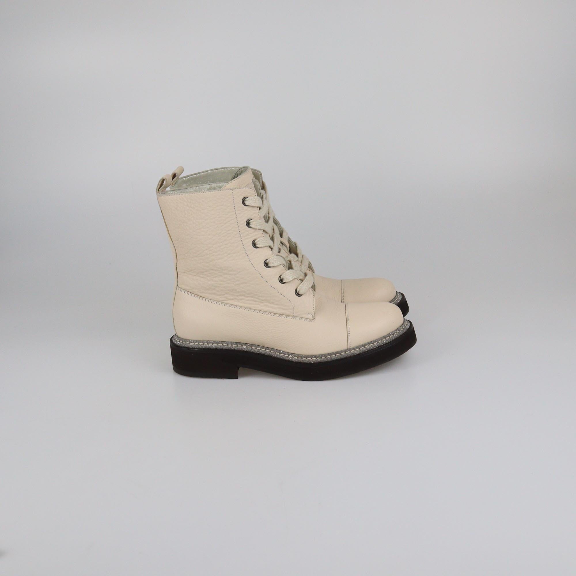 Brunello Cucinelli Light Beige Lace Up Monili Ankle Boots Womens Brunello Cucinelli