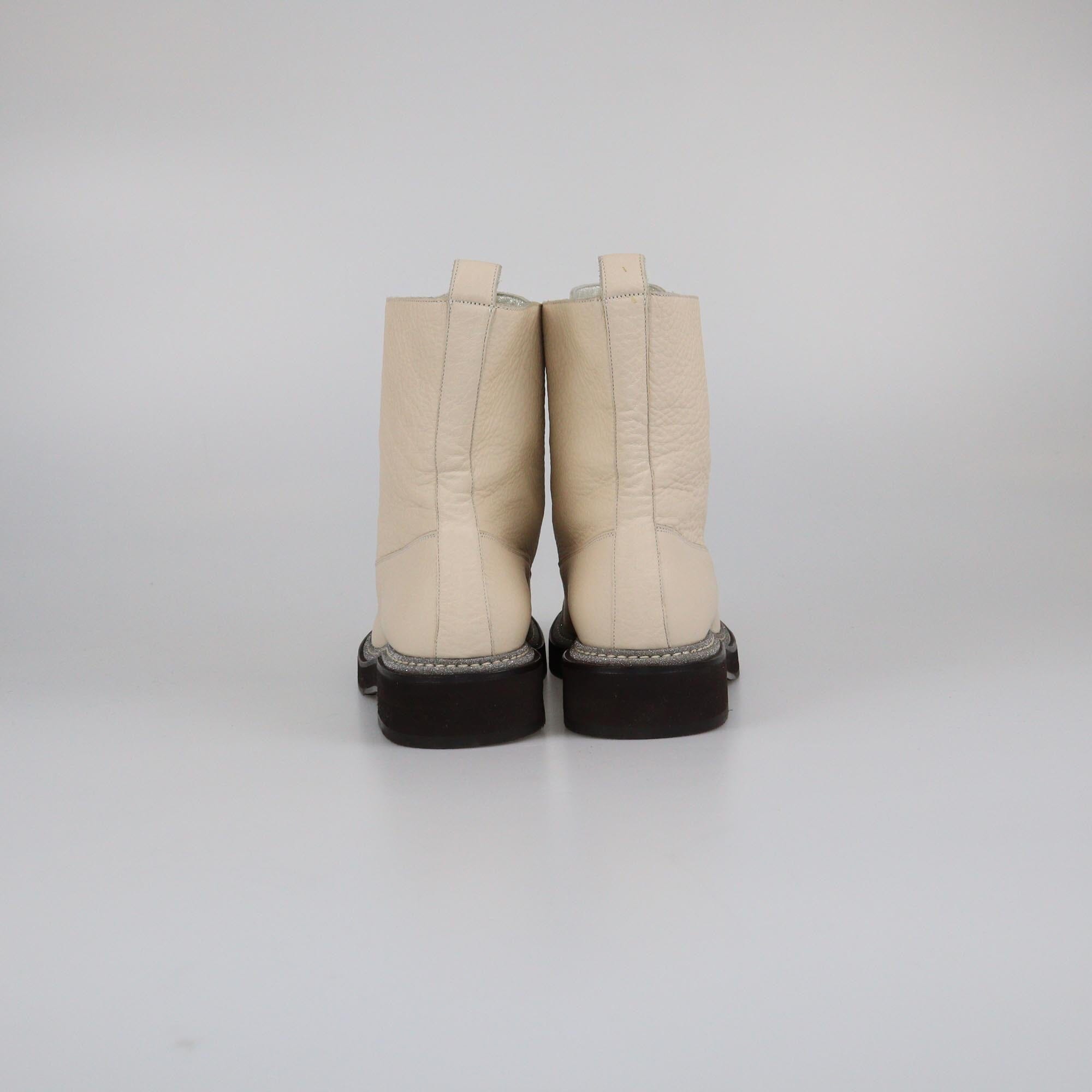 Brunello Cucinelli Light Beige Lace Up Monili Ankle Boots Womens Brunello Cucinelli