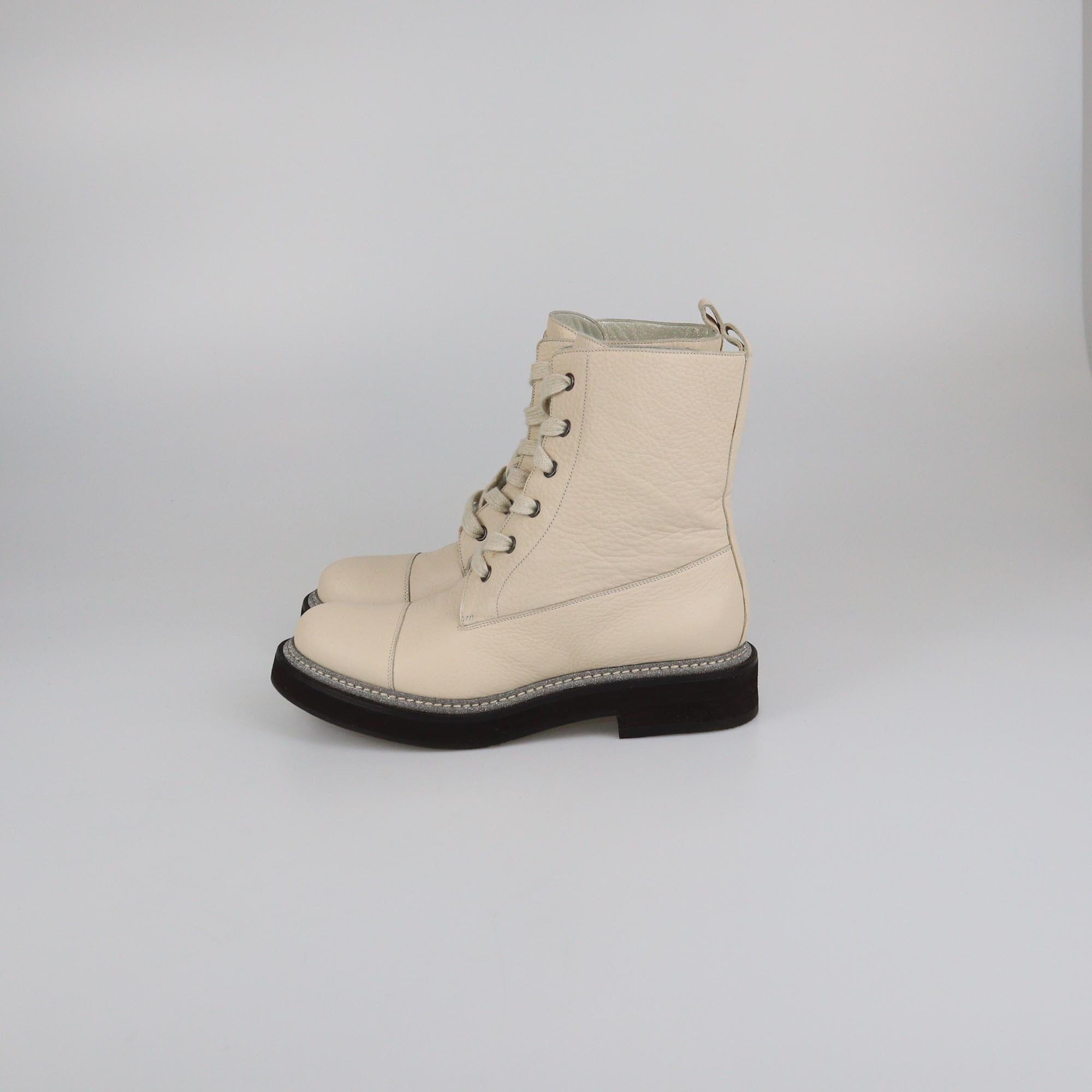 Brunello Cucinelli Light Beige Lace Up Monili Ankle Boots Womens Brunello Cucinelli