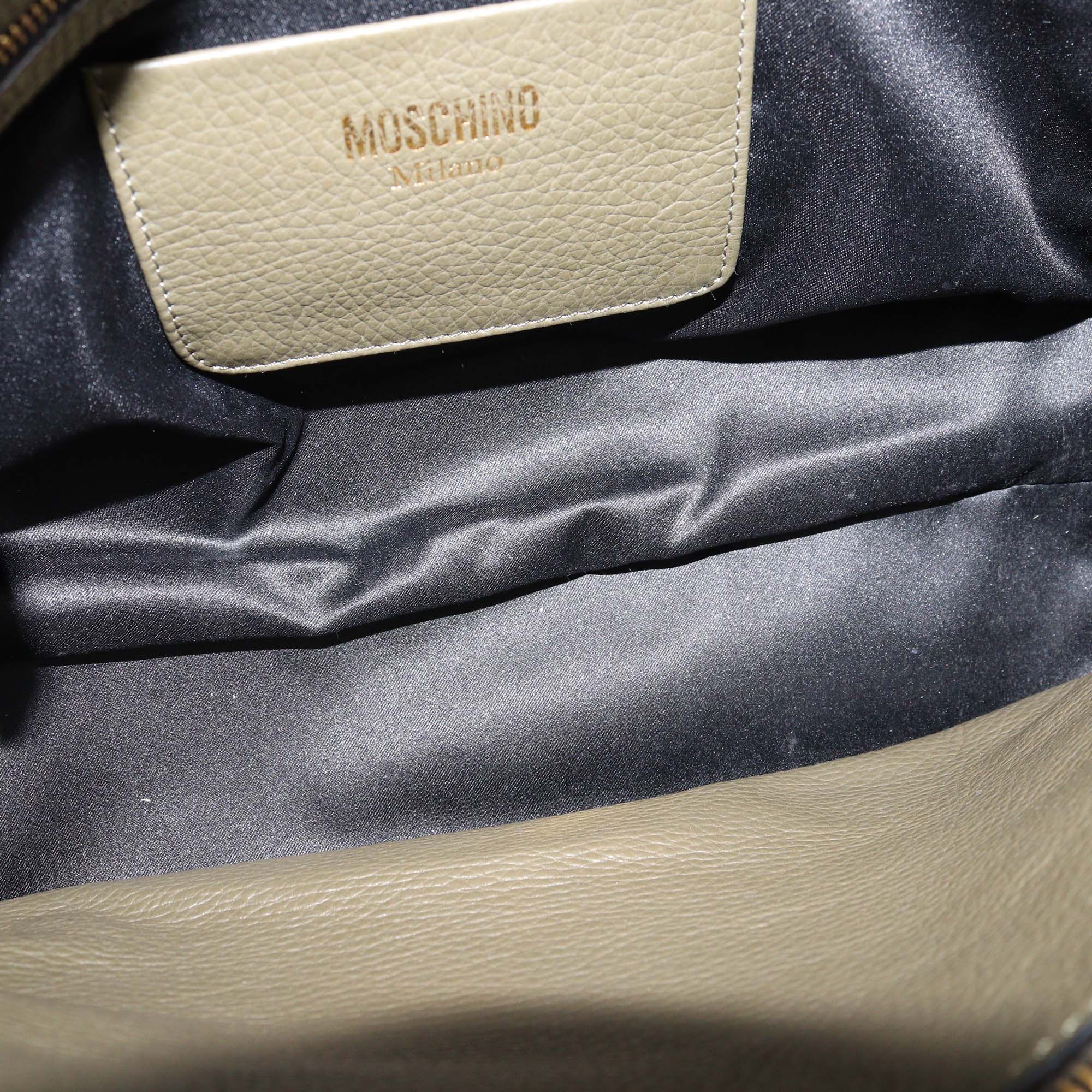 Moschino Army Green Leather Logo Plaque Tote