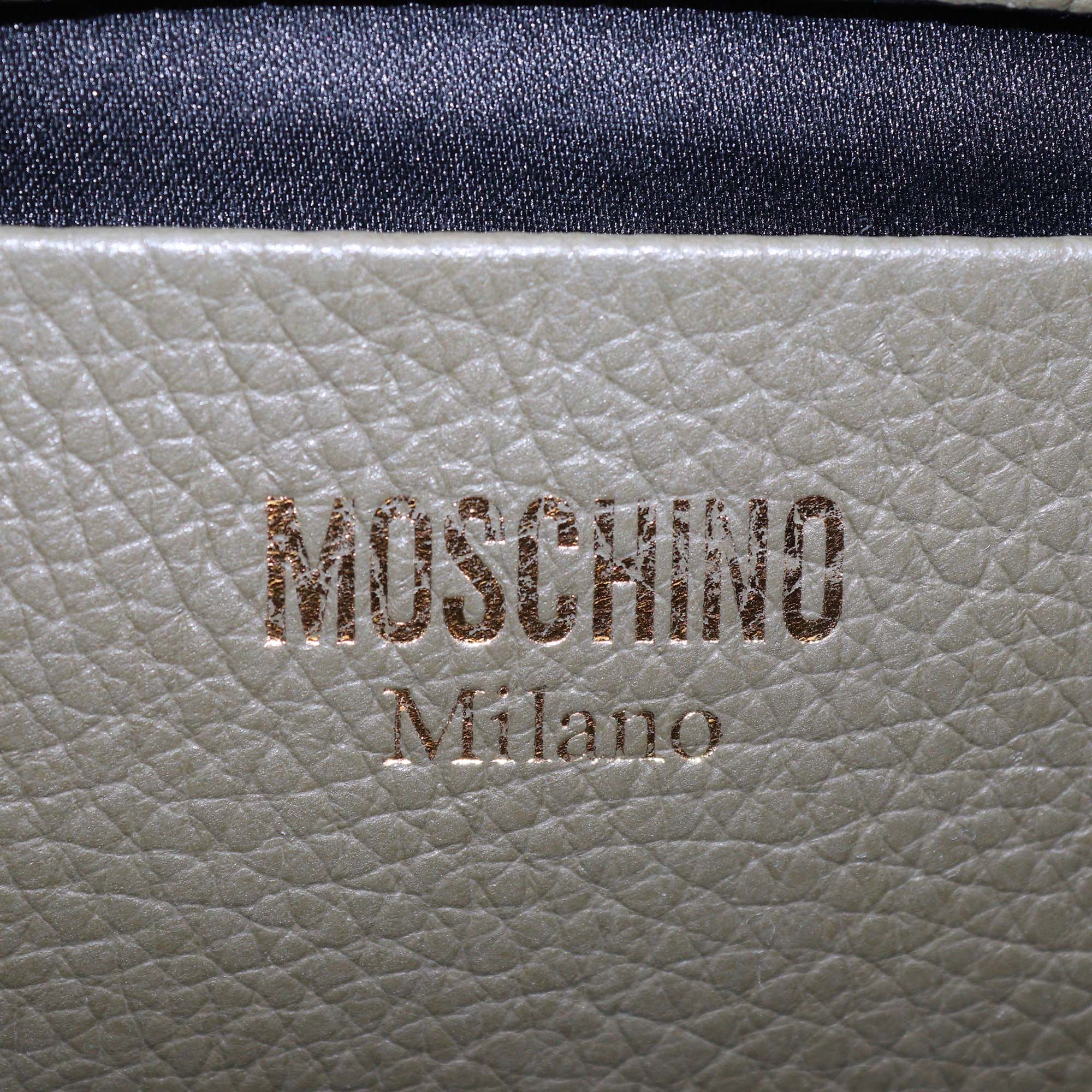 Moschino Army Green Leather Logo Plaque Tote