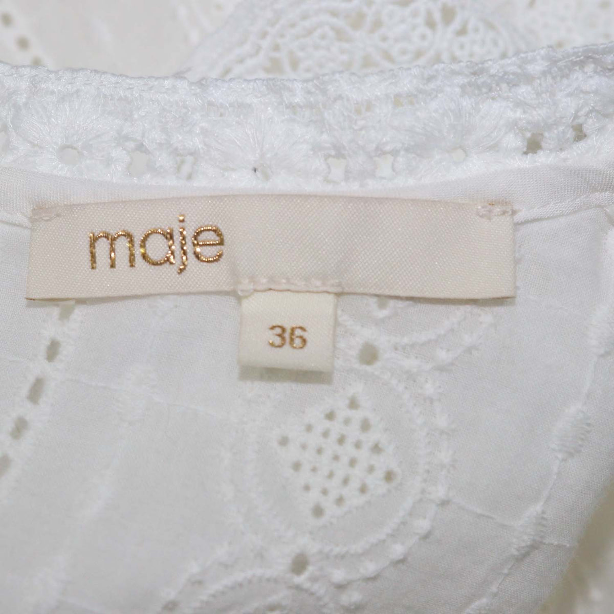 Maje White Cotton Emboidered Lace Longsleeve Mini Dress