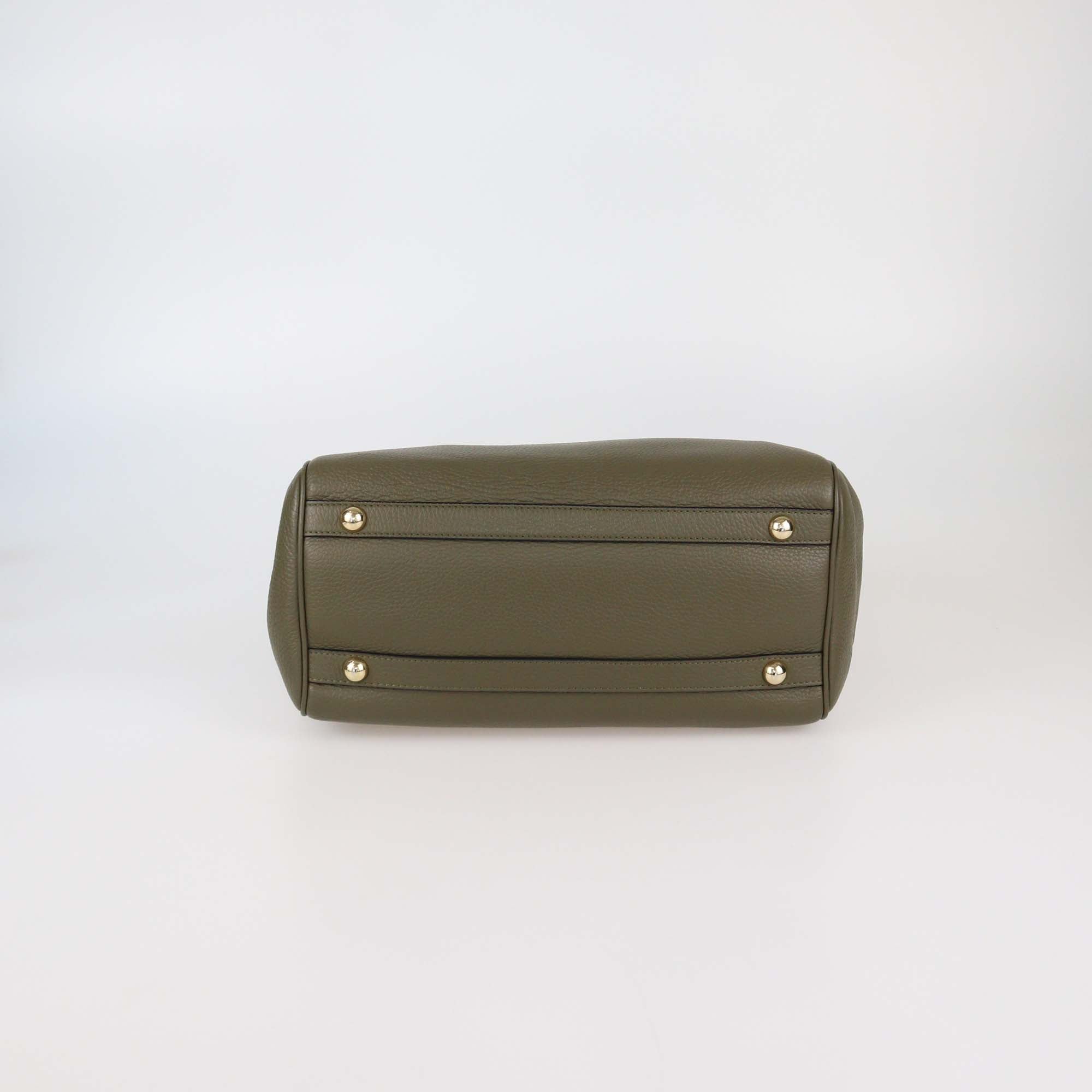 Moschino Army Green Leather Logo Plaque Tote