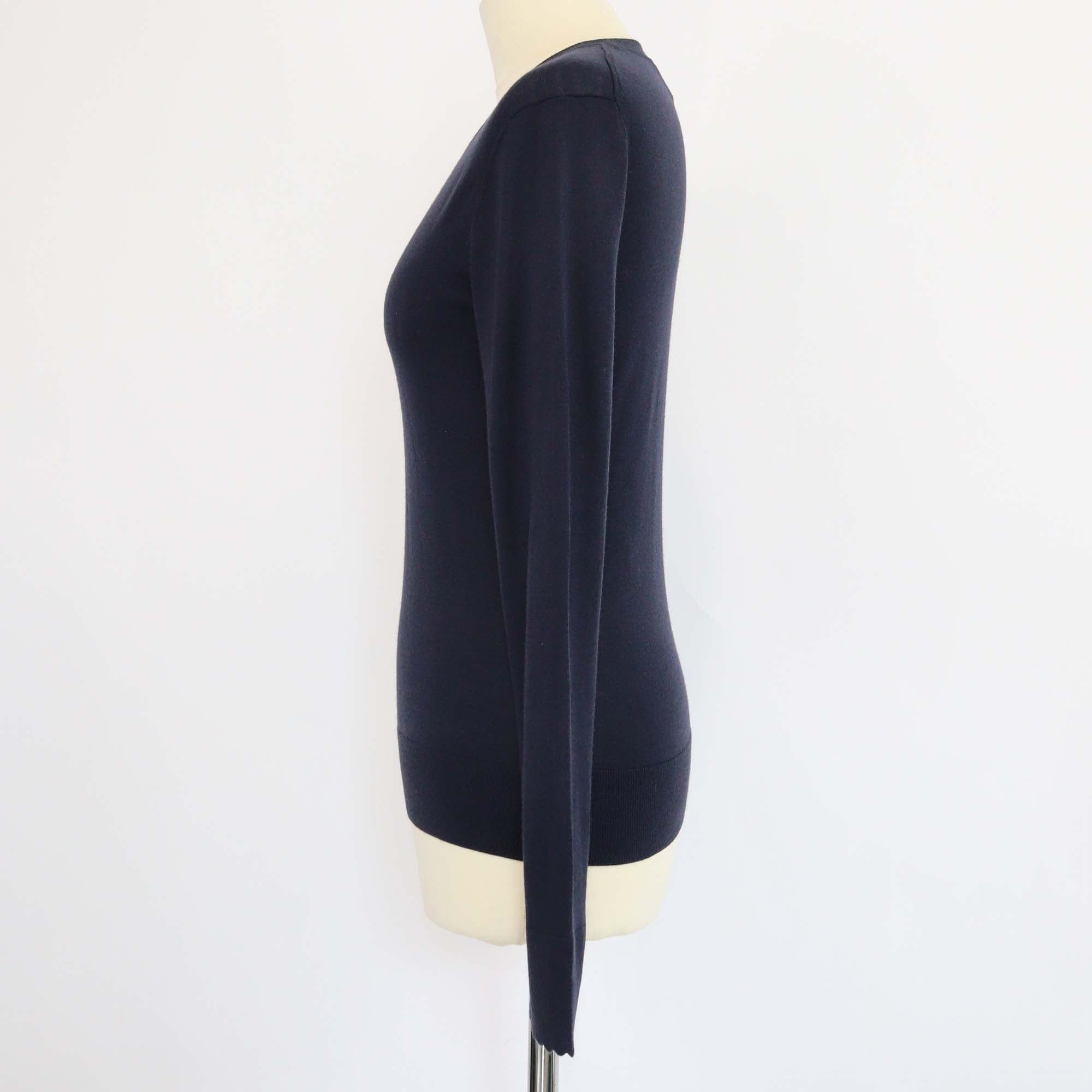 Chloe Navy Blue Wool Knitted Long Sleeve Shirt