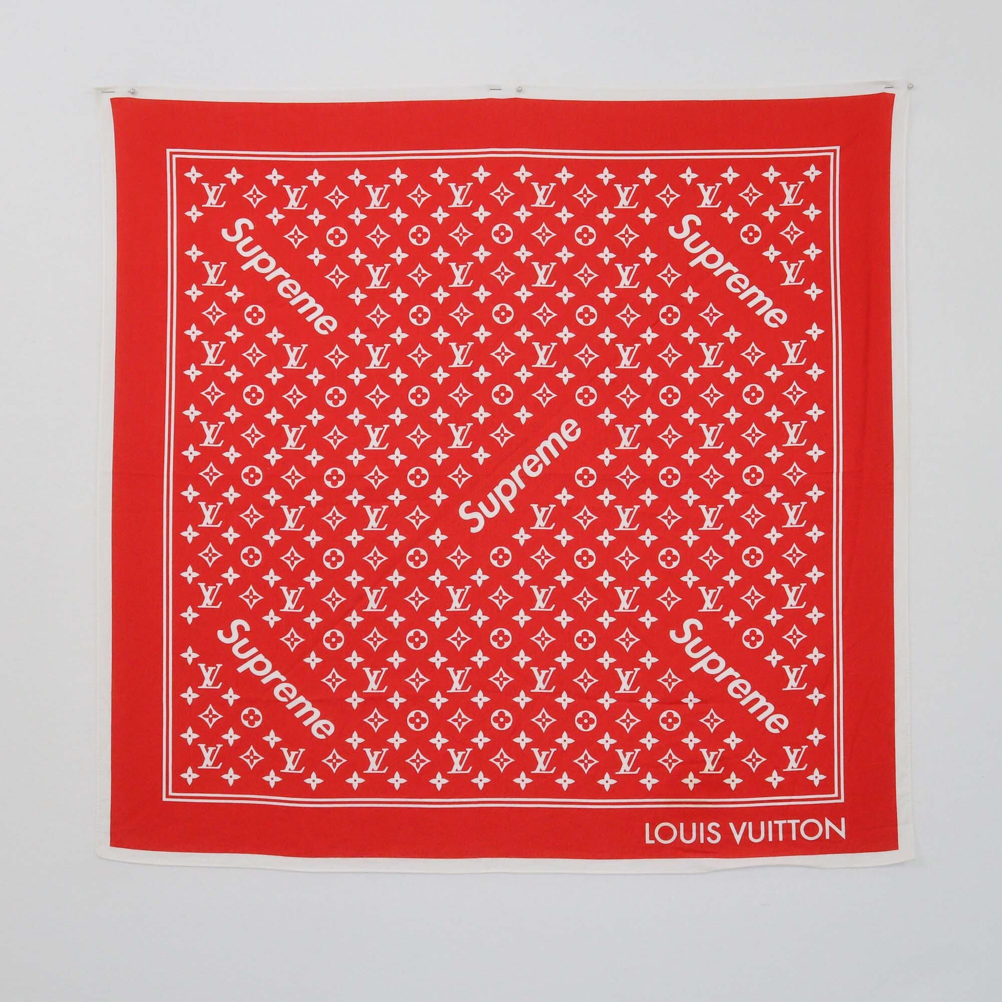 Louis Vuitton x Supreme Red Monogram Printed Bandana Scarf Mens Louis Vuitton x Supreme