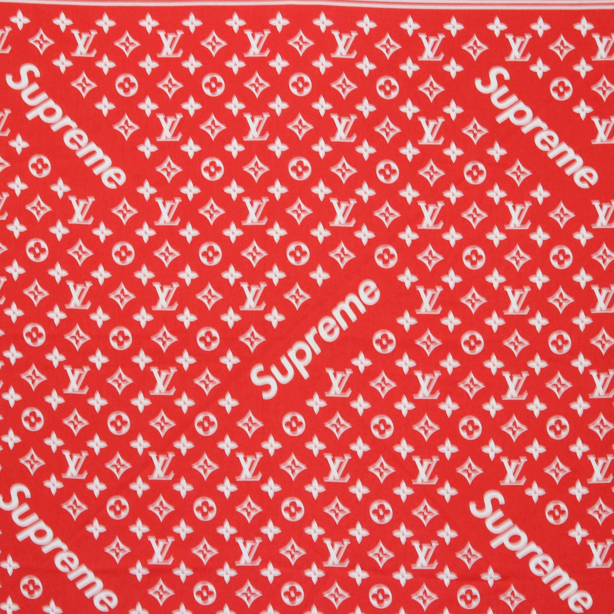 Louis Vuitton x Supreme Red Monogram Printed Bandana Scarf Mens Louis Vuitton x Supreme
