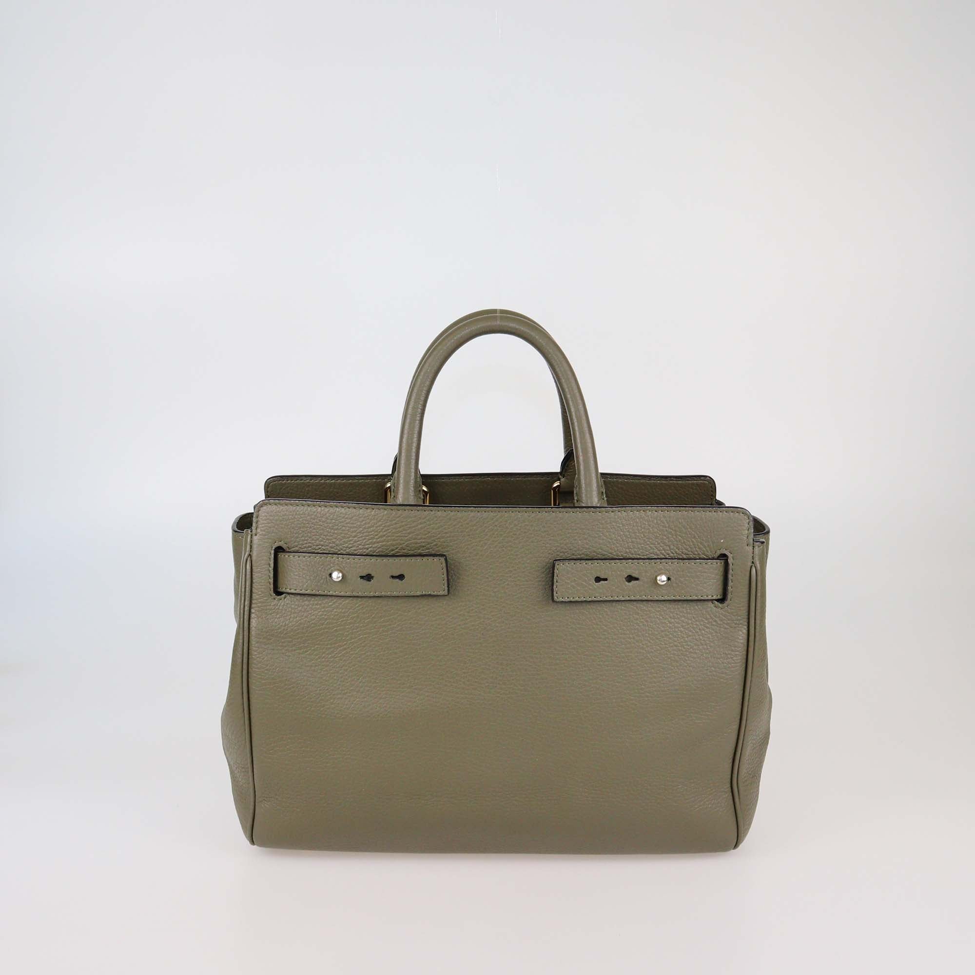 Moschino Army Green Leather Logo Plaque Tote
