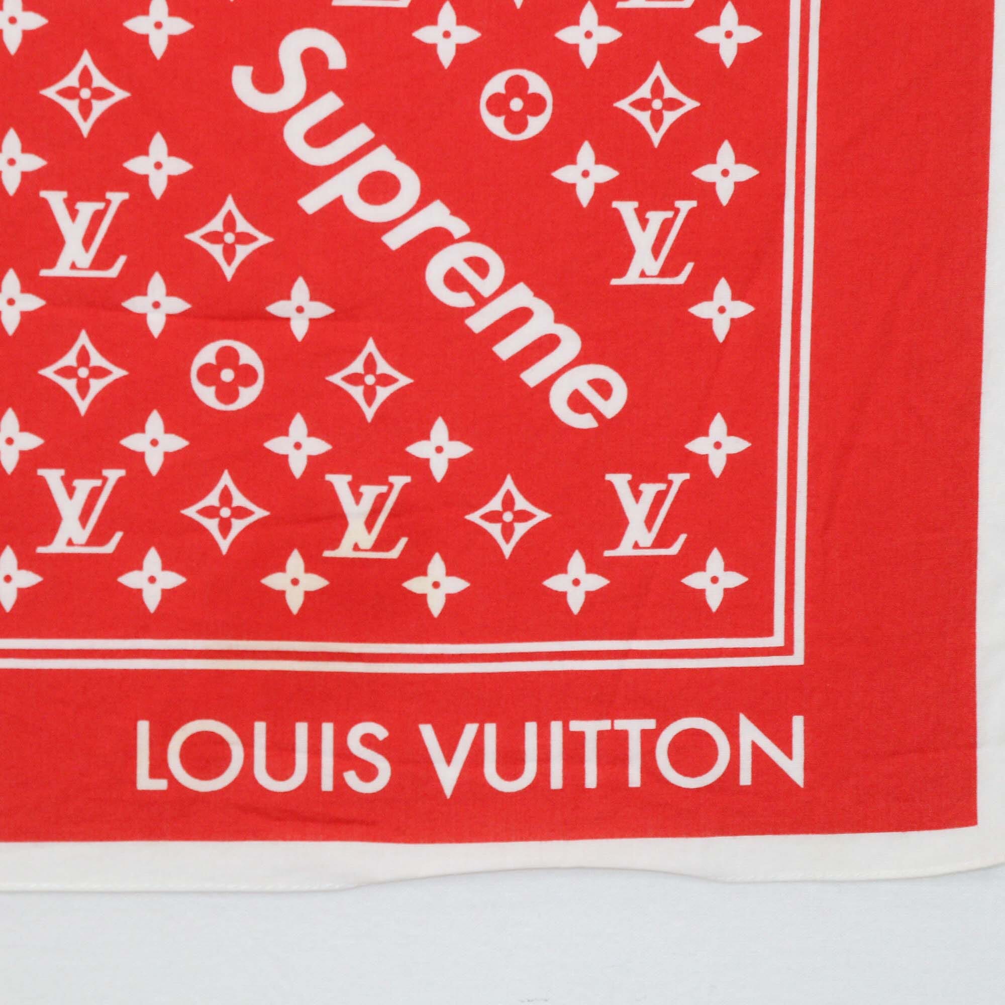 Louis Vuitton x Supreme Red Monogram Printed Bandana Scarf Mens Louis Vuitton x Supreme