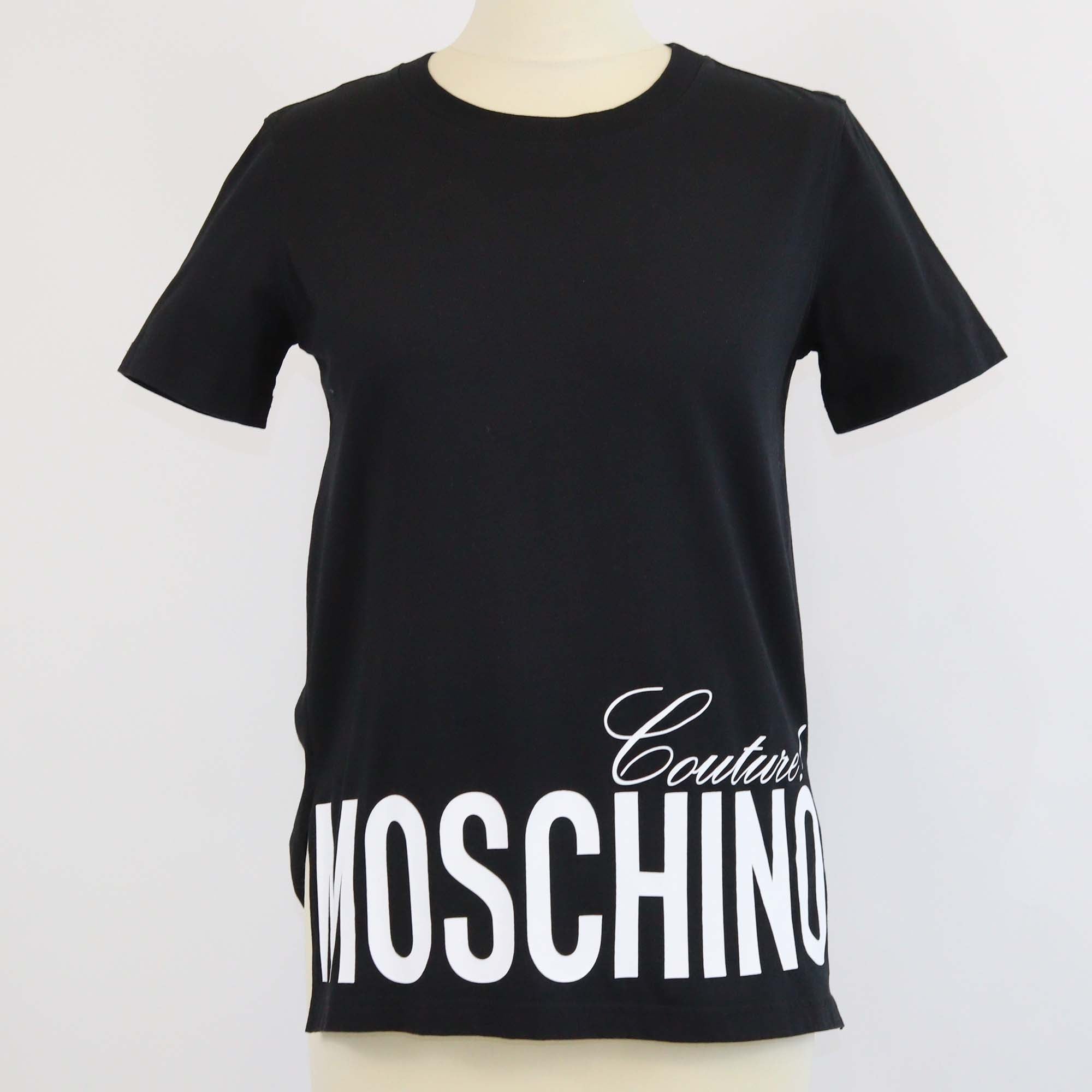Moschino Couture Black Cotton Logo Print Crew Neck T-Shirt