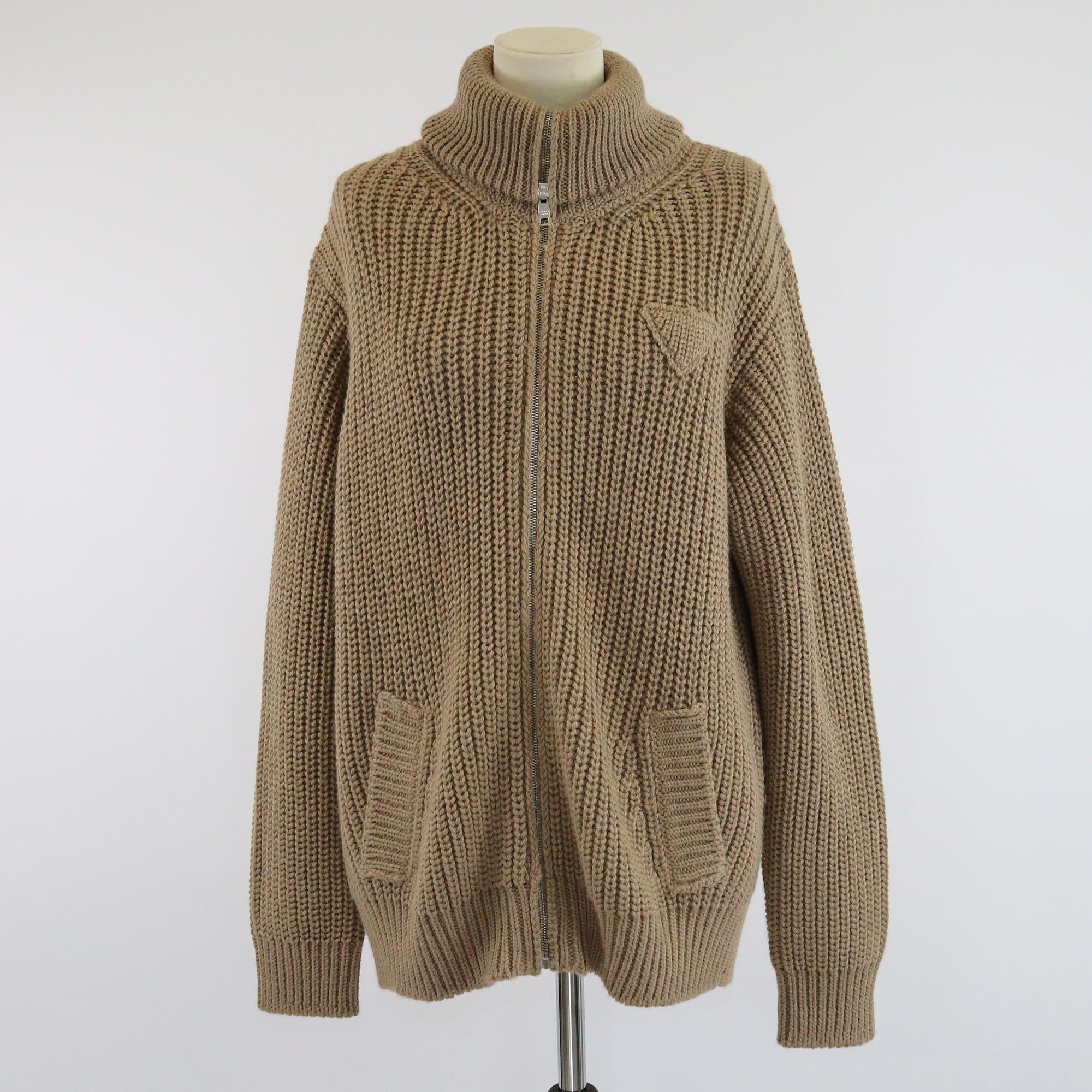 Prada Brown Knit Turtle Neck Zip Longsleeve Cardigan Womens Prada