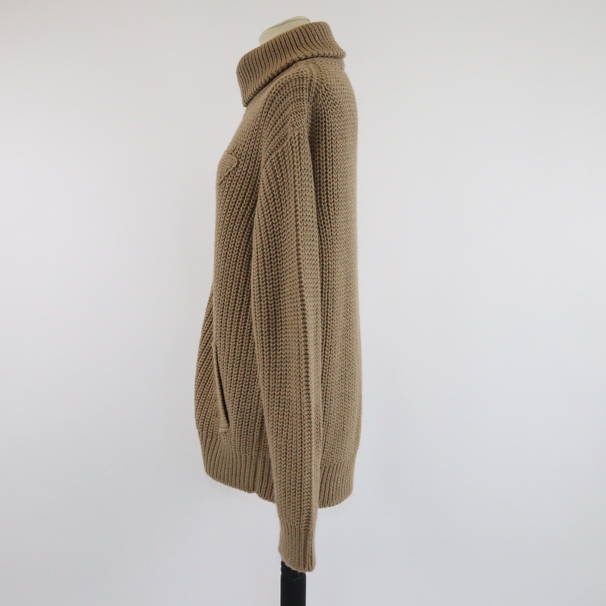 Prada Brown Knit Turtle Neck Zip Longsleeve Cardigan Womens Prada