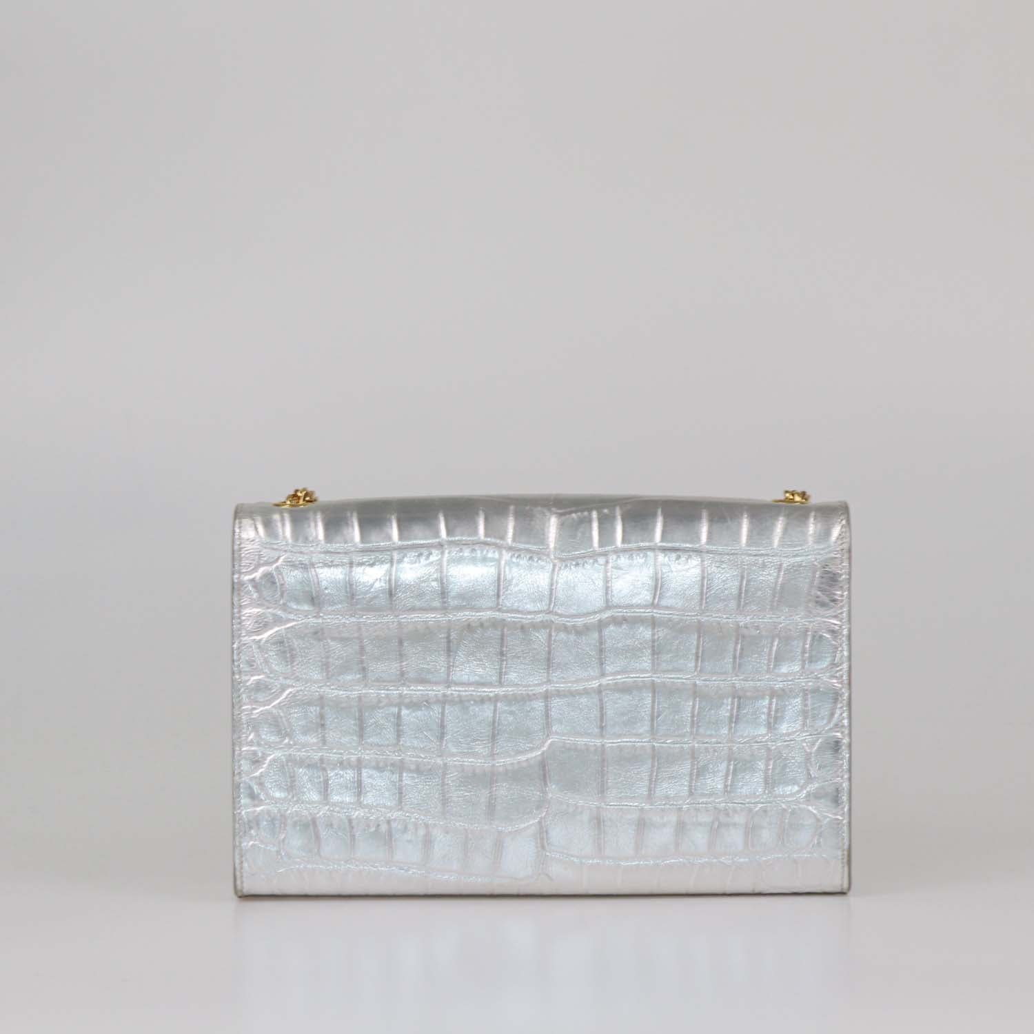 Saint Laurent Silver Croc Embossed Leather Medium Kate Shoulder Bag