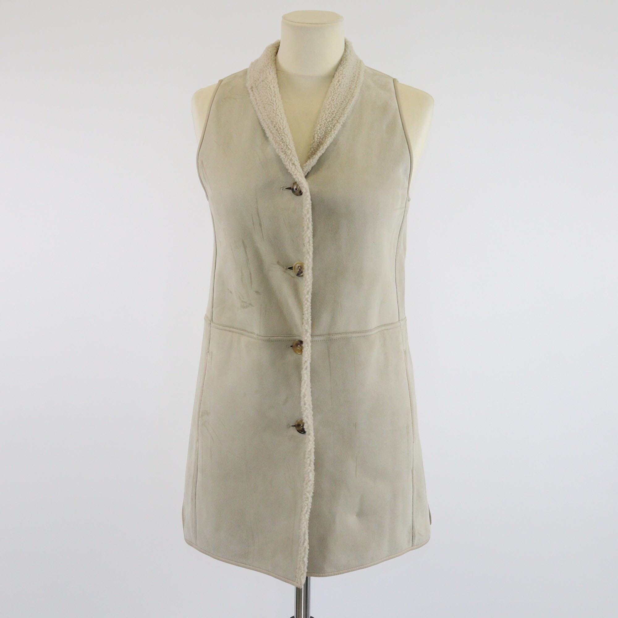 Loro Piana Beige Sleeveless Sherling Vest Jacket Womens Loro Piana