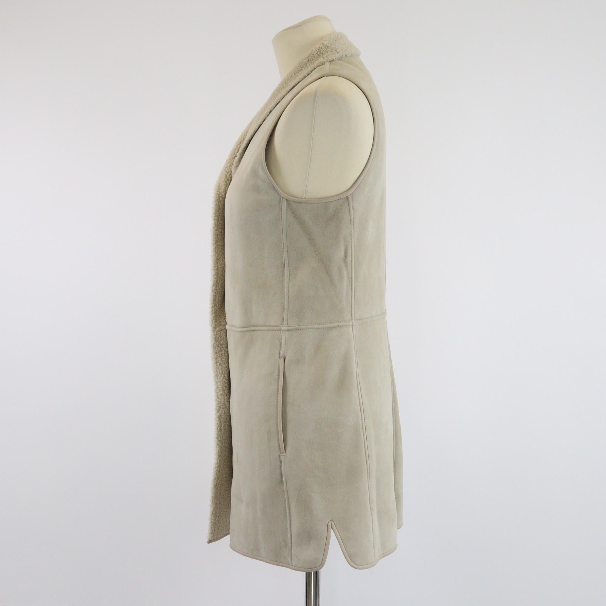 Loro Piana Beige Sleeveless Sherling Vest Jacket Womens Loro Piana
