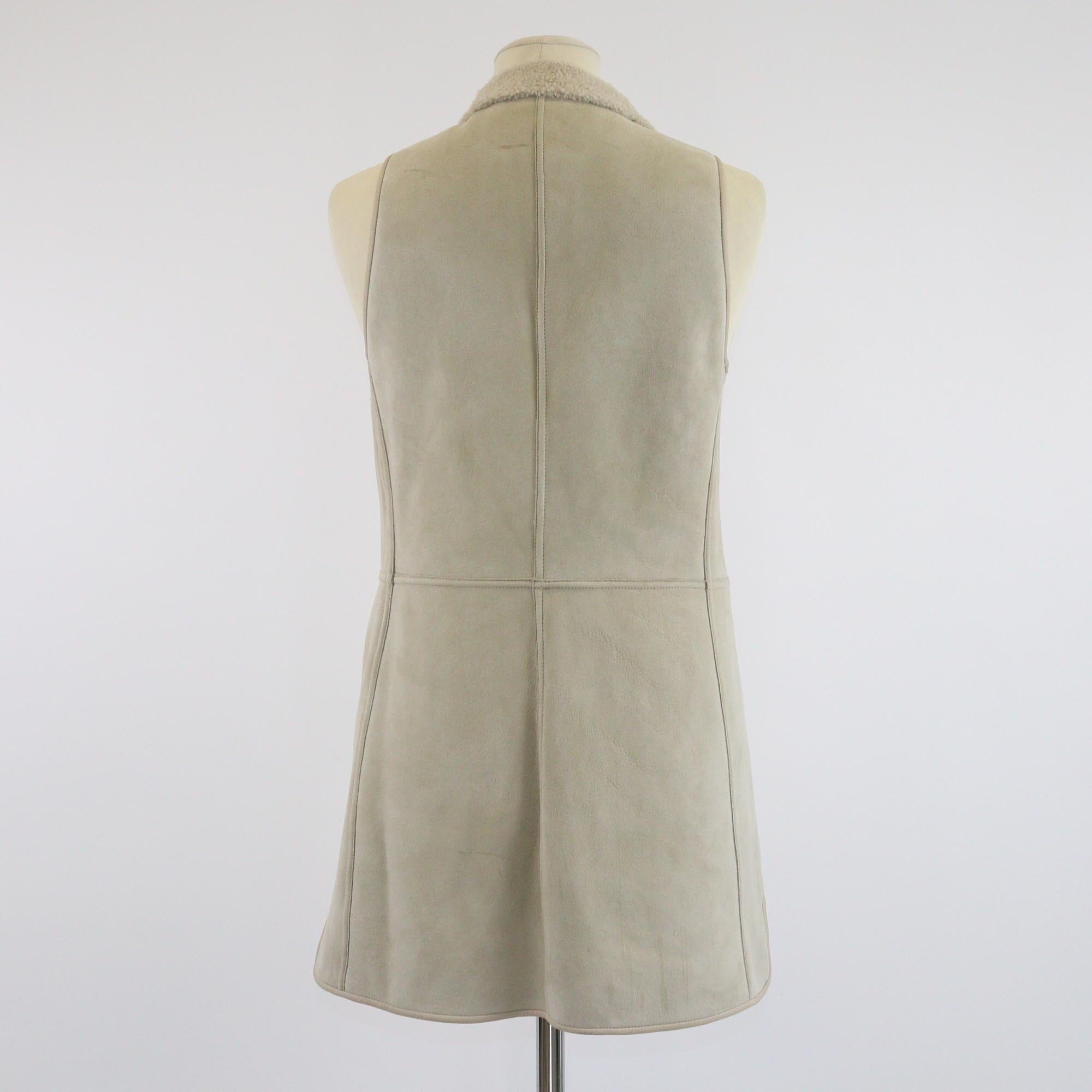 Loro Piana Beige Sleeveless Sherling Vest Jacket Womens Loro Piana