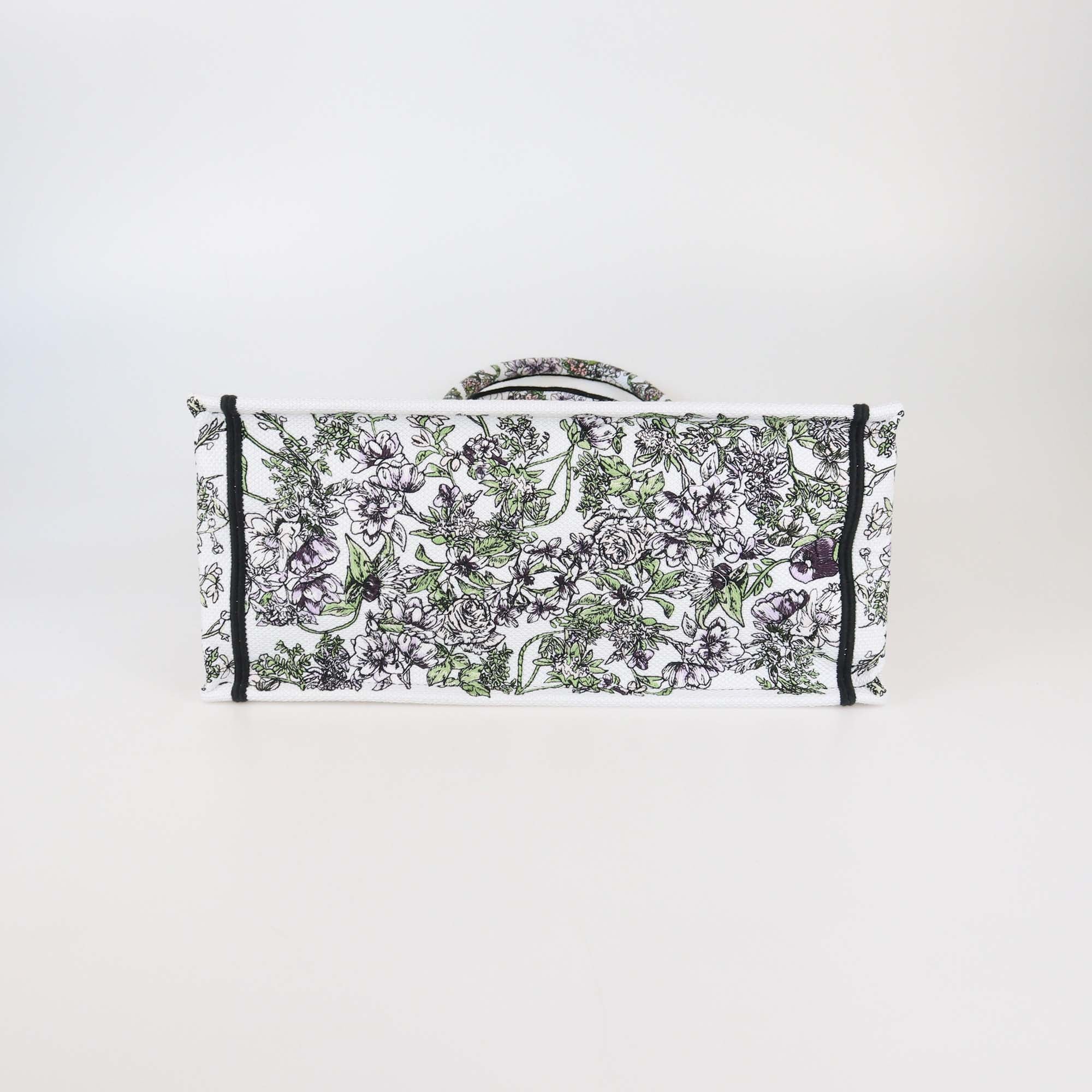 Christian Dior White/Pink Floral Embroidered Medium Book Tote