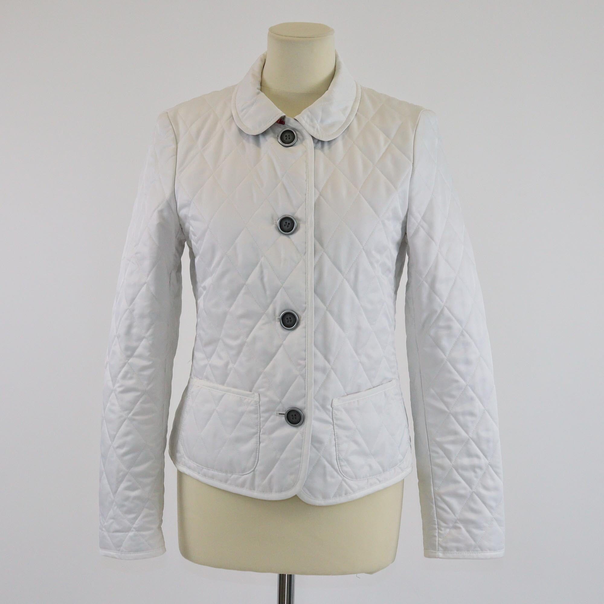 Burberry White/Checked Collar Diamond Quilted Button Front Jacket Womens Burberry
