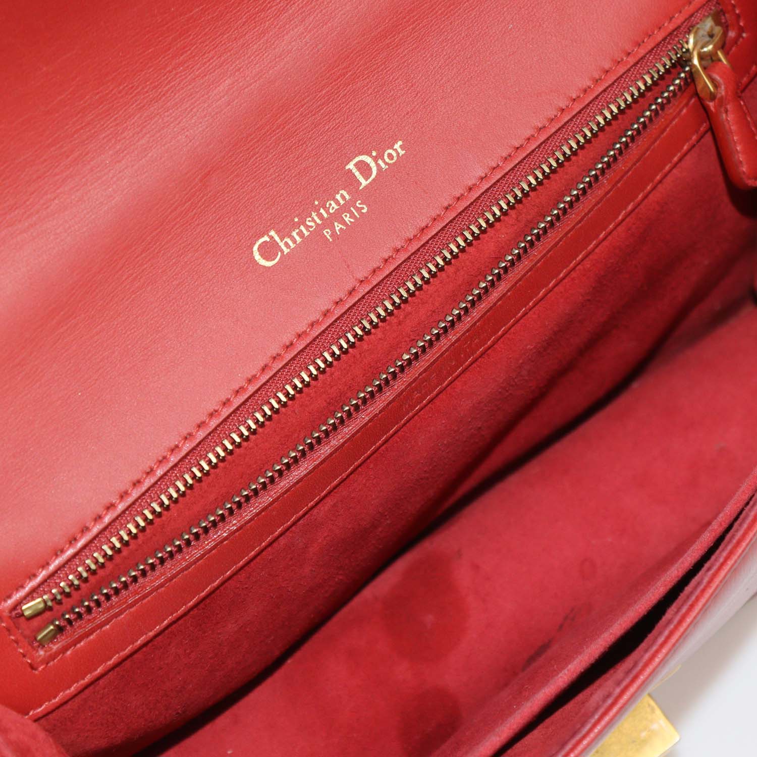 Christian Dior Red Cannage Leather Medium Studded Diorama Shoulder Bag