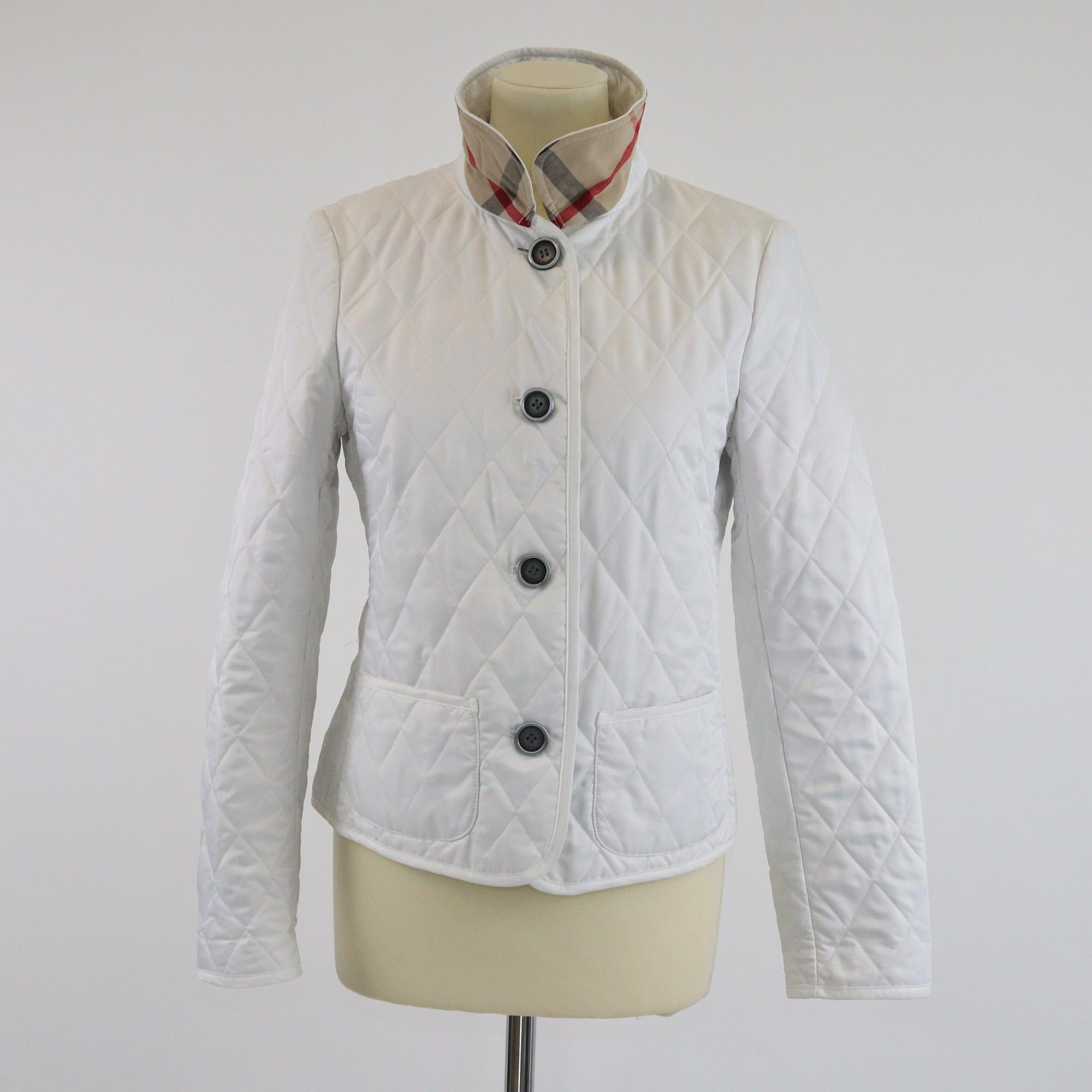 Burberry White/Checked Collar Diamond Quilted Button Front Jacket Womens Burberry