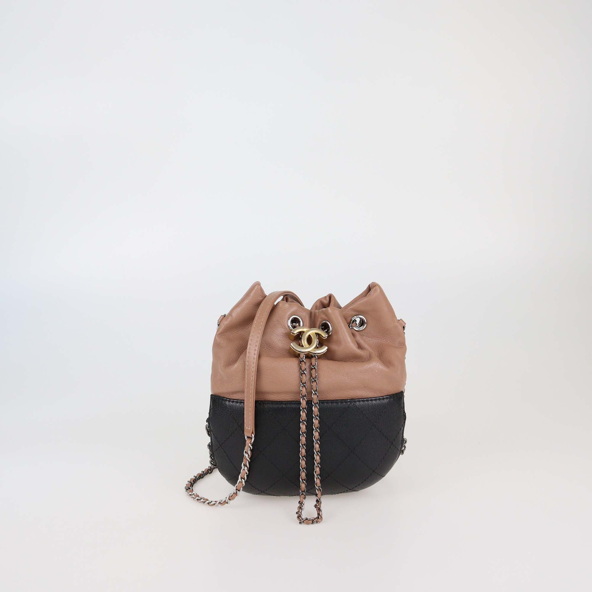 Chanel Beige/Black Leather Small Gabrielle Bucket Bag