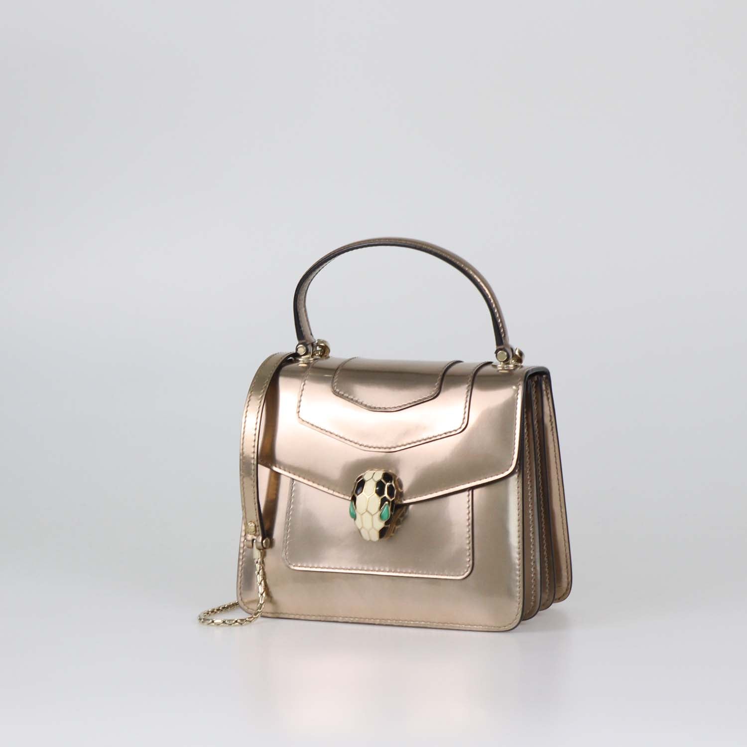 Bvlgari Metallic Patent Leather Small Serpenti Forever Top Handle Bag