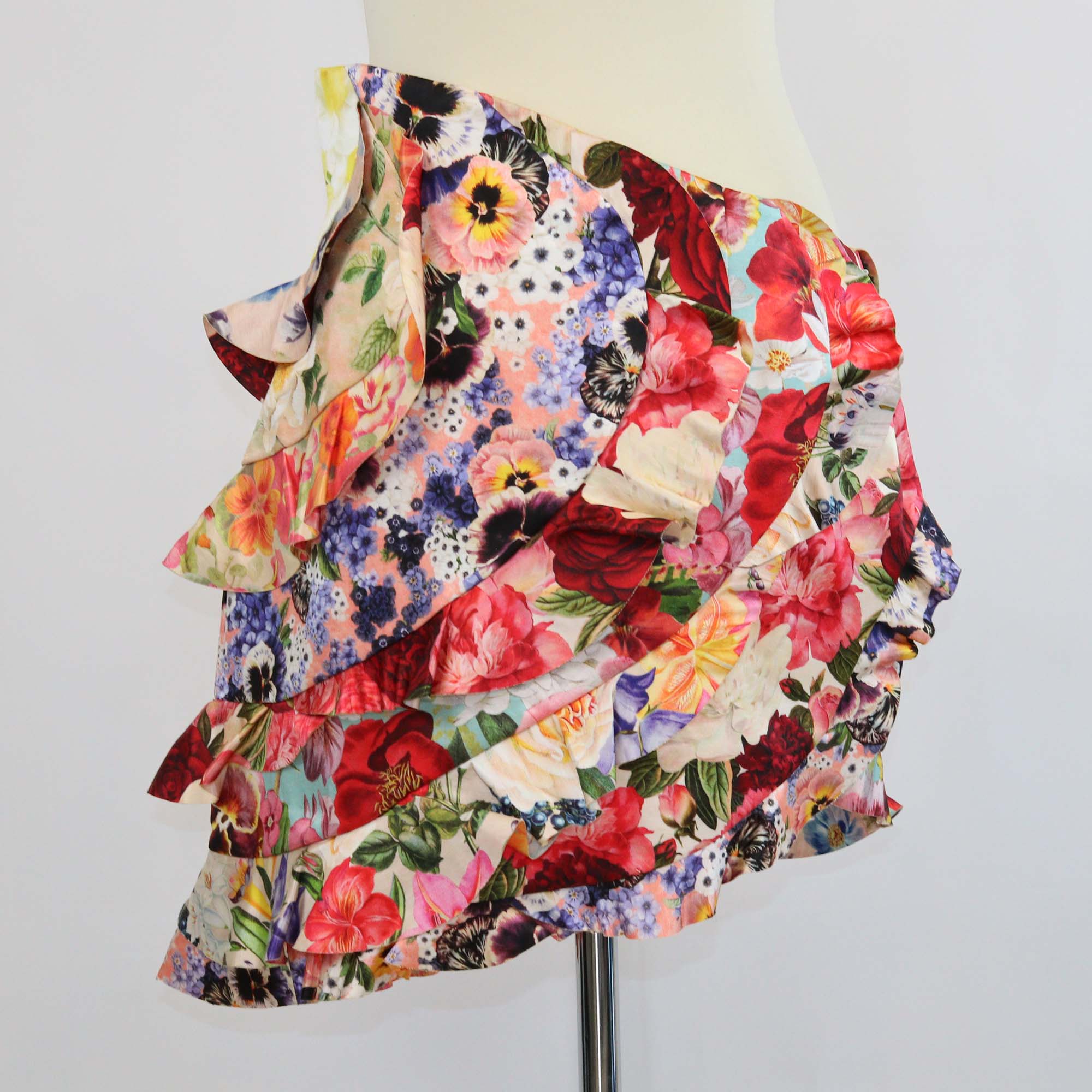 Zimmermann Multicolor Linen Spliced Floral Wonderland Frill Mini Skirt