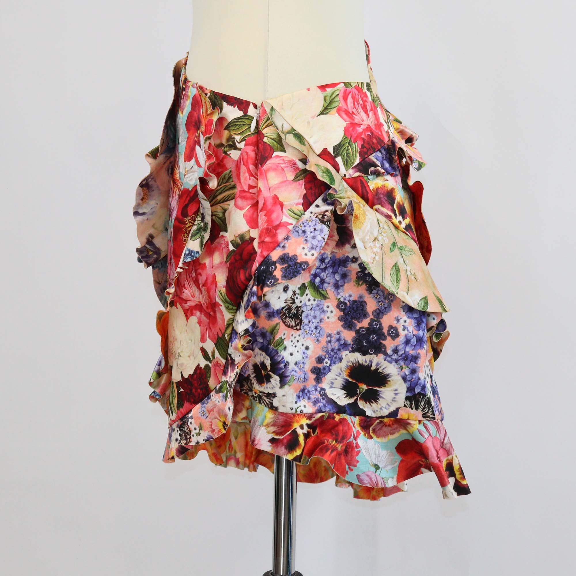 Zimmermann Multicolor Linen Spliced Floral Wonderland Frill Mini Skirt