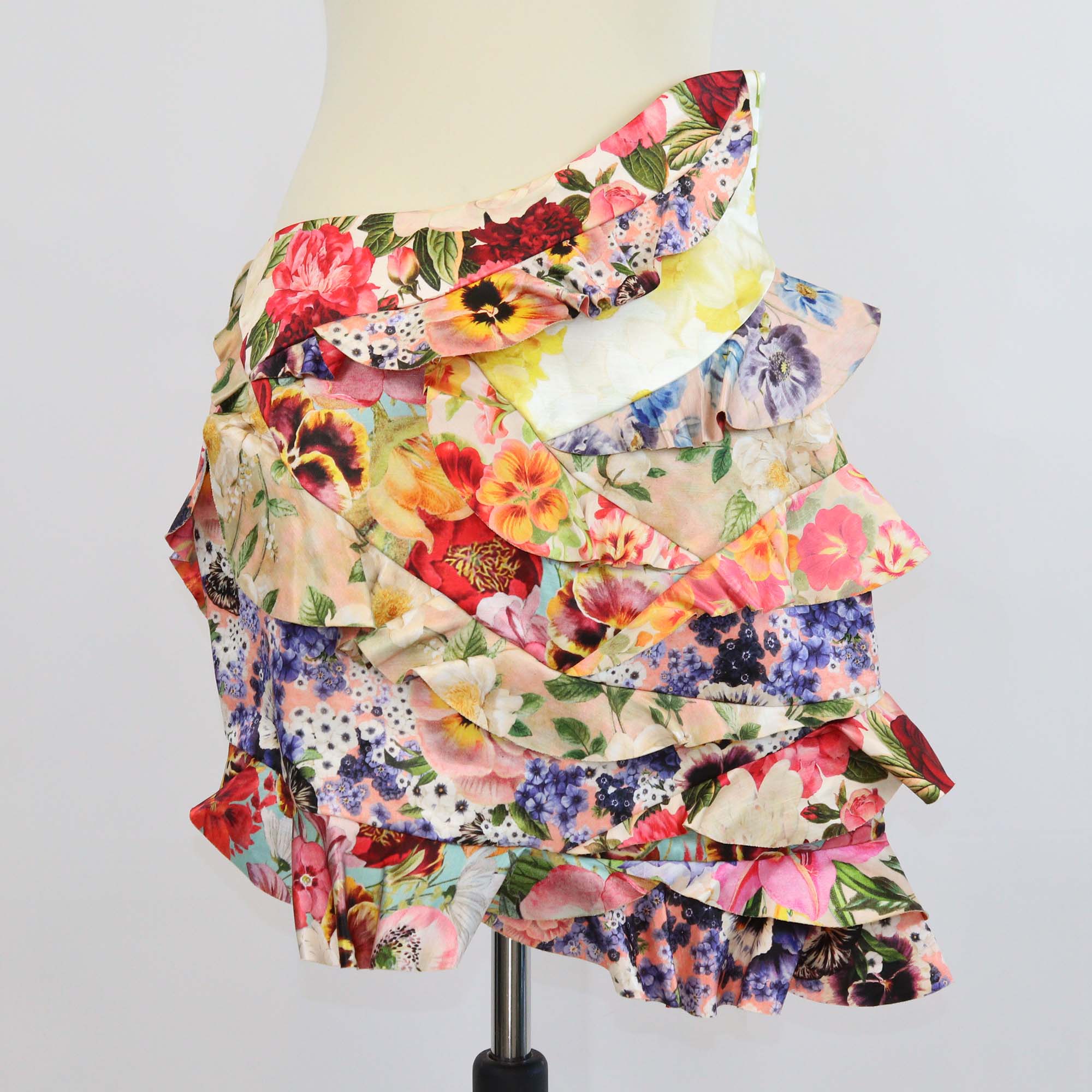 Zimmermann Multicolor Linen Spliced Floral Wonderland Frill Mini Skirt